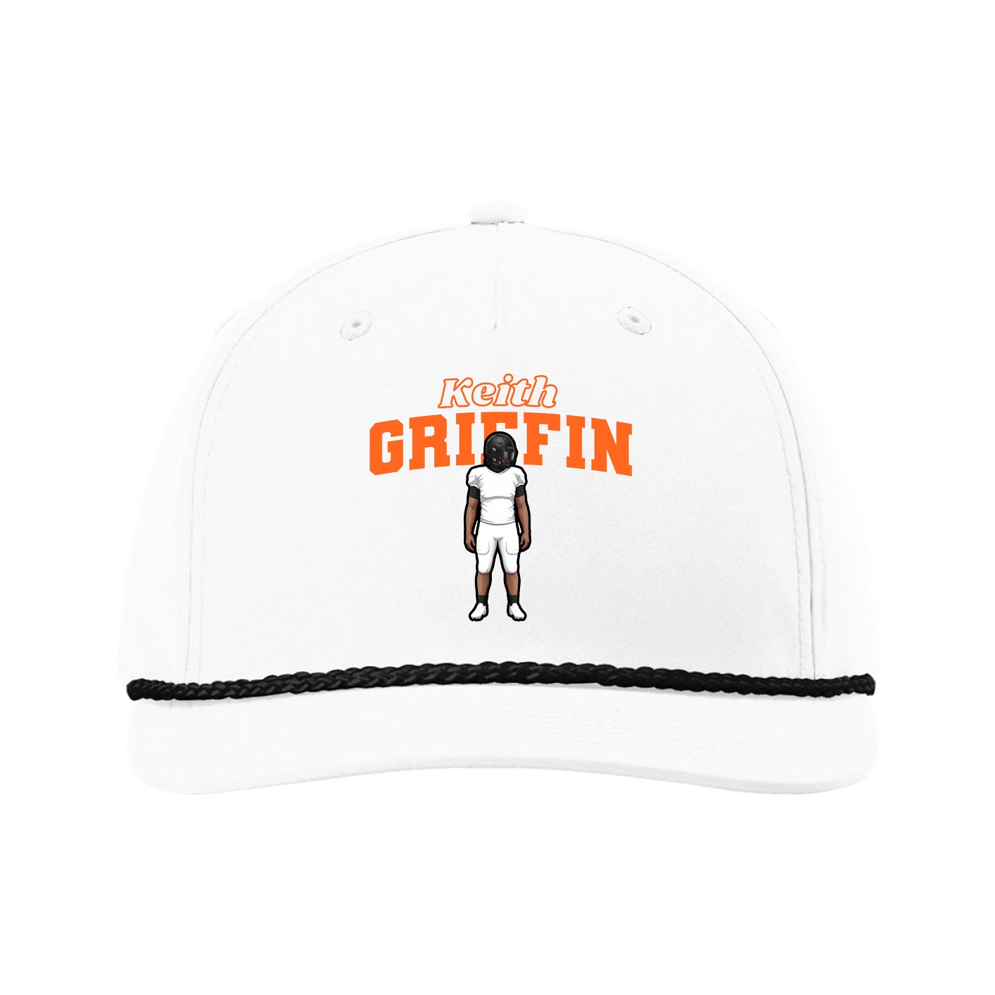Five-Panel Classic Rope Cap — Name Arch in White