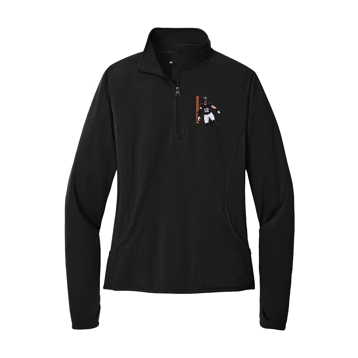 Women's Q-Zip Pullover — Name Vertical in Black