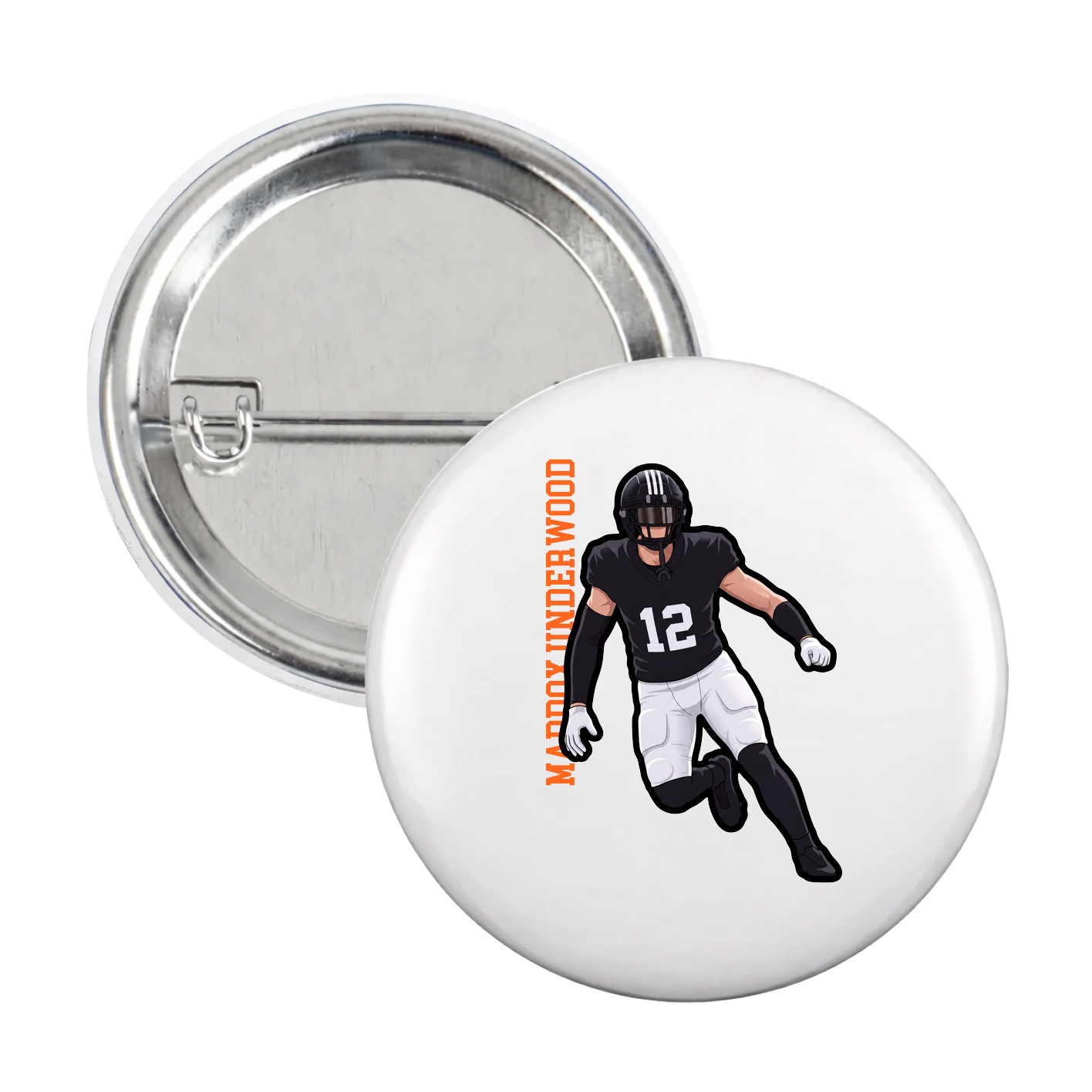 Game Day Button — Name Vertical in White