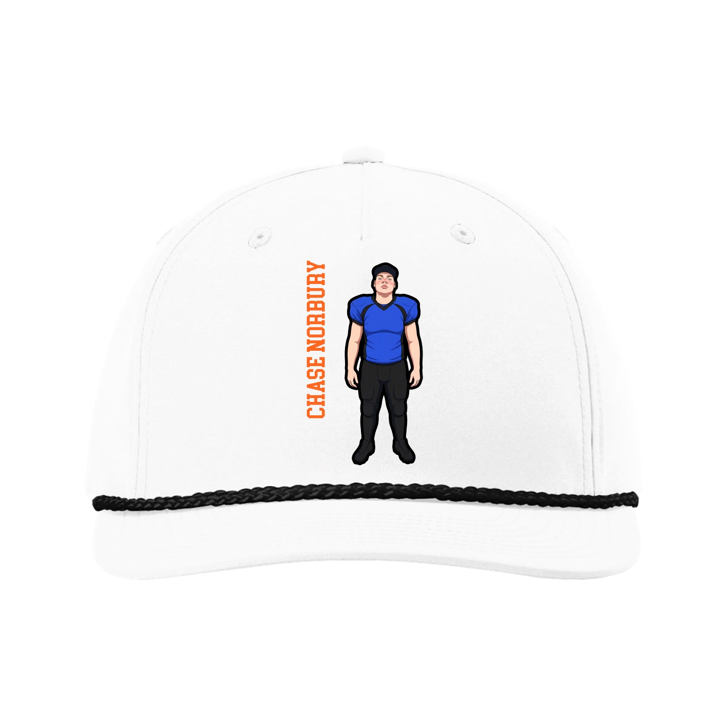 Five-Panel Classic Rope Cap — Name Vertical in White