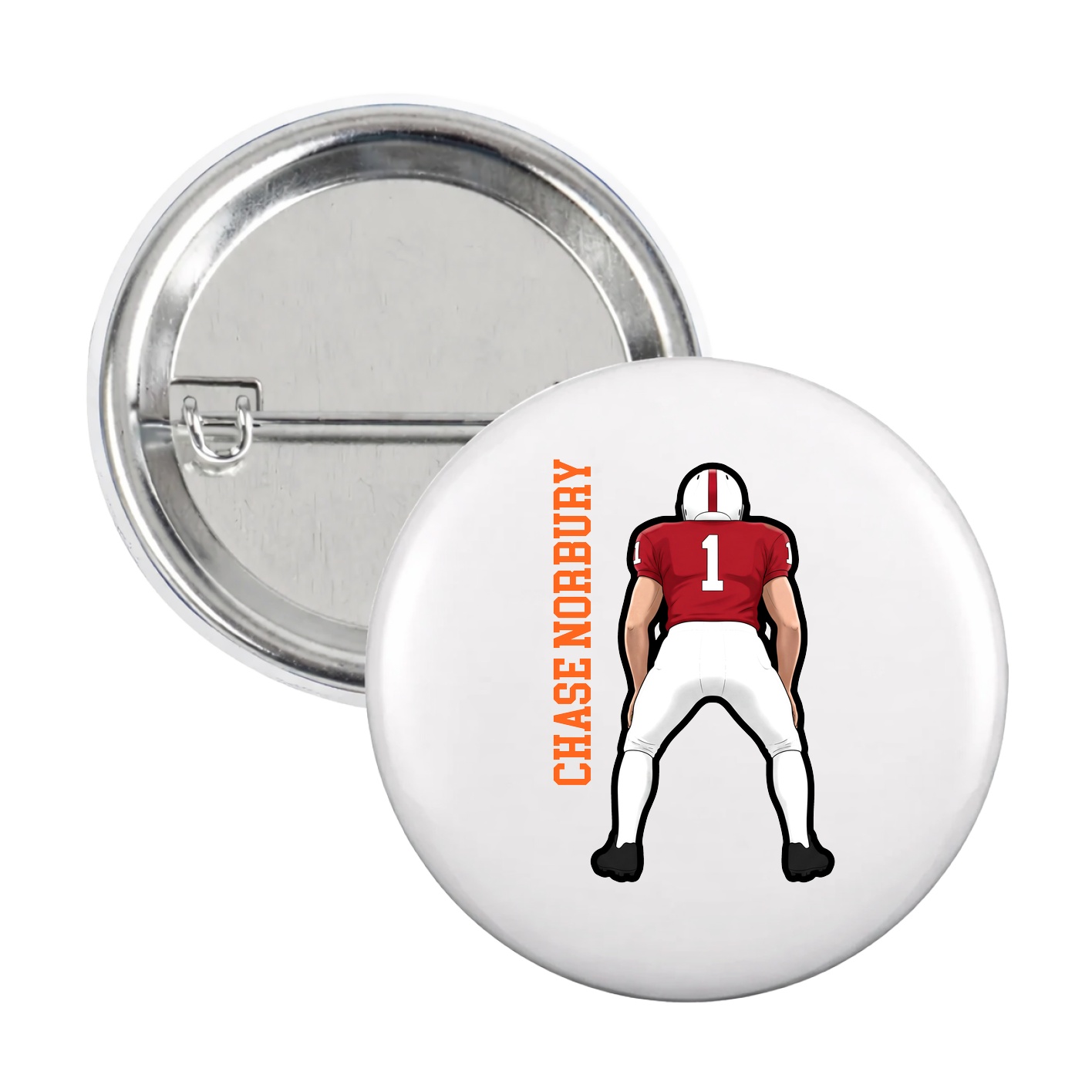 Game Day Button — Name Vertical in White