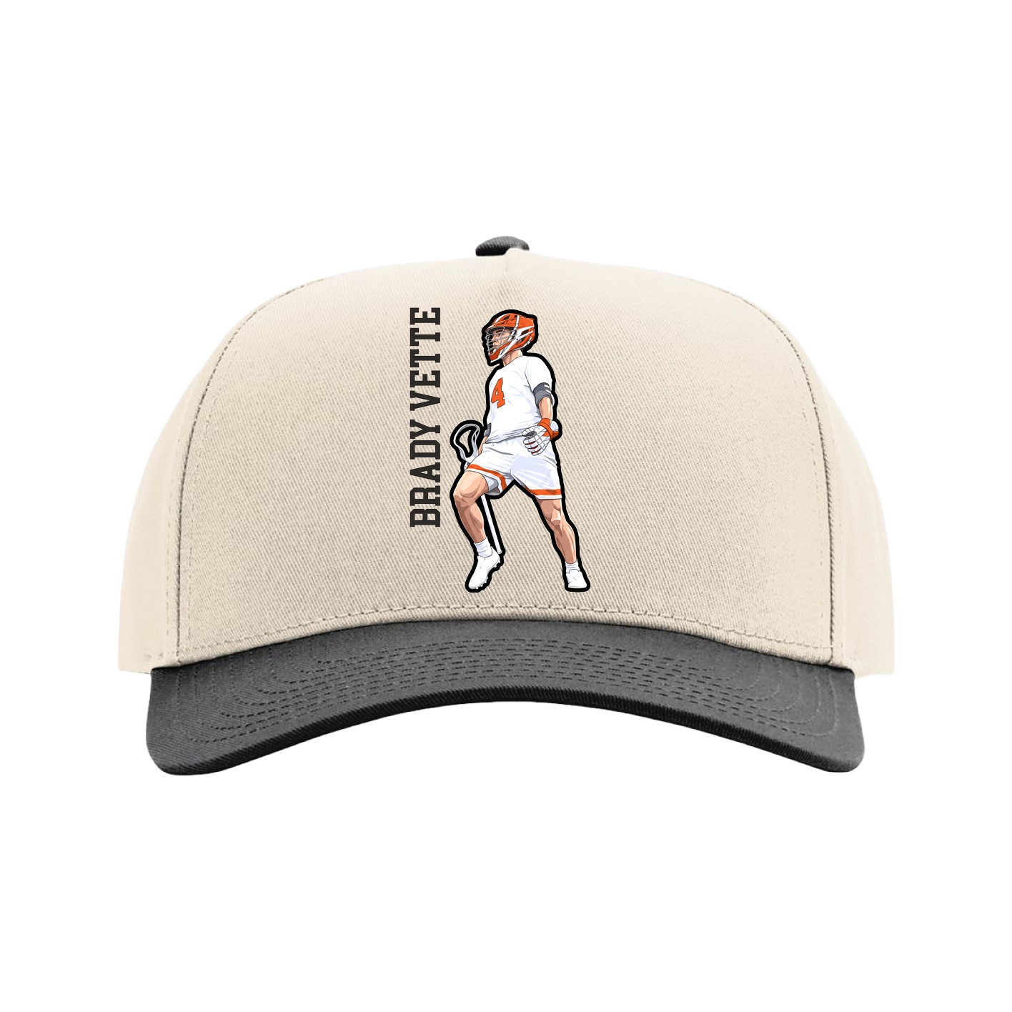 Full Fabric Five-Panel Champ Cap — Name Vertical in Cream/Black