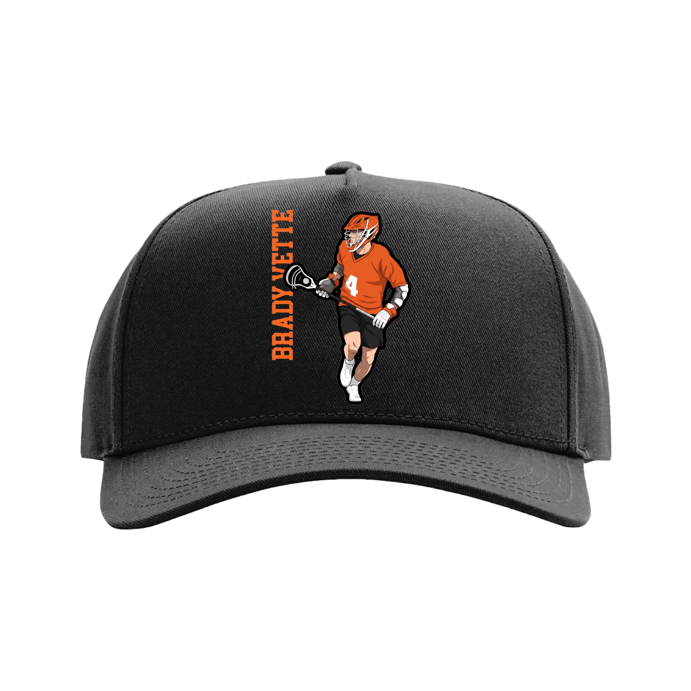 Full Fabric Five-Panel Champ Cap — Name Vertical in Black