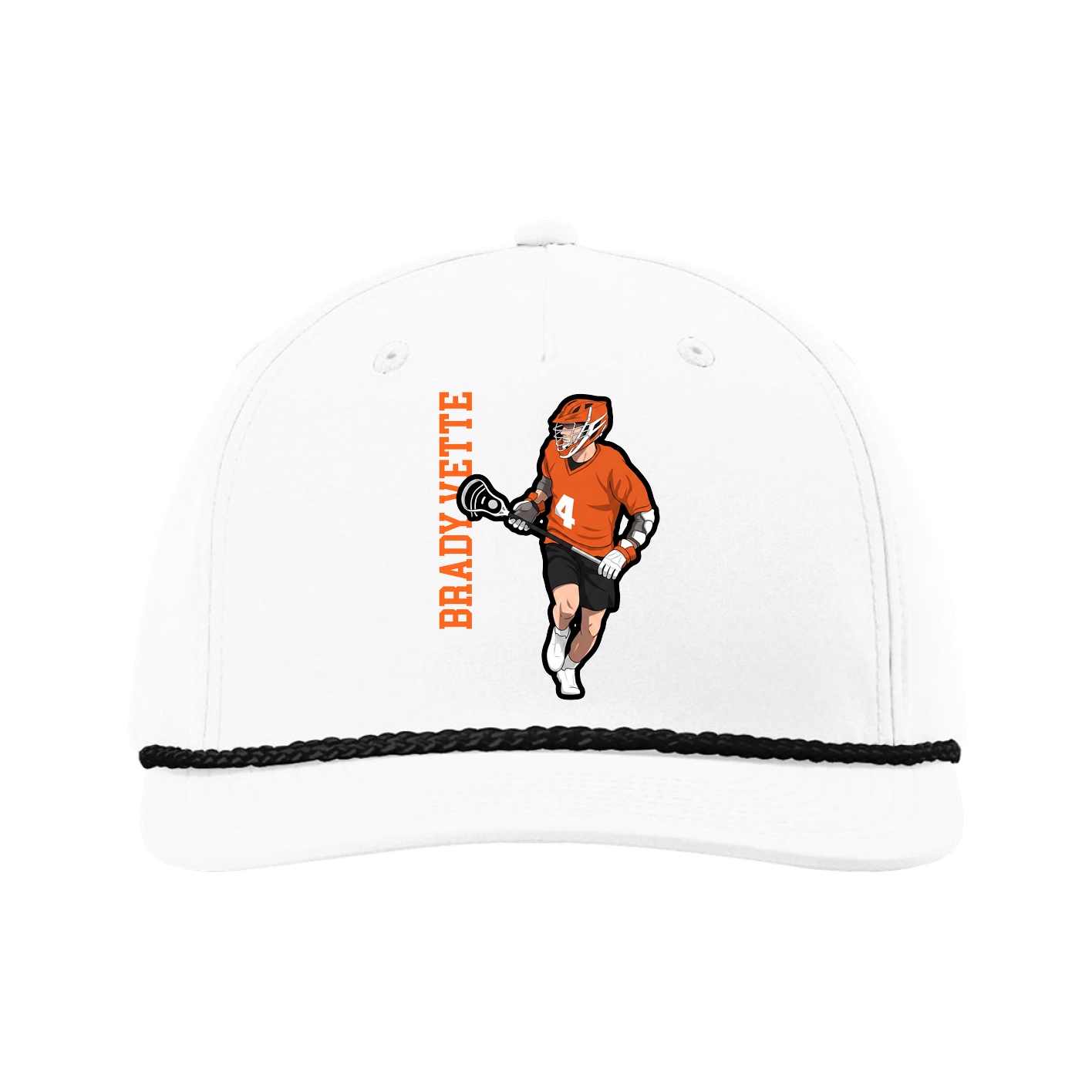 Five-Panel Classic Rope Cap — Name Vertical in White