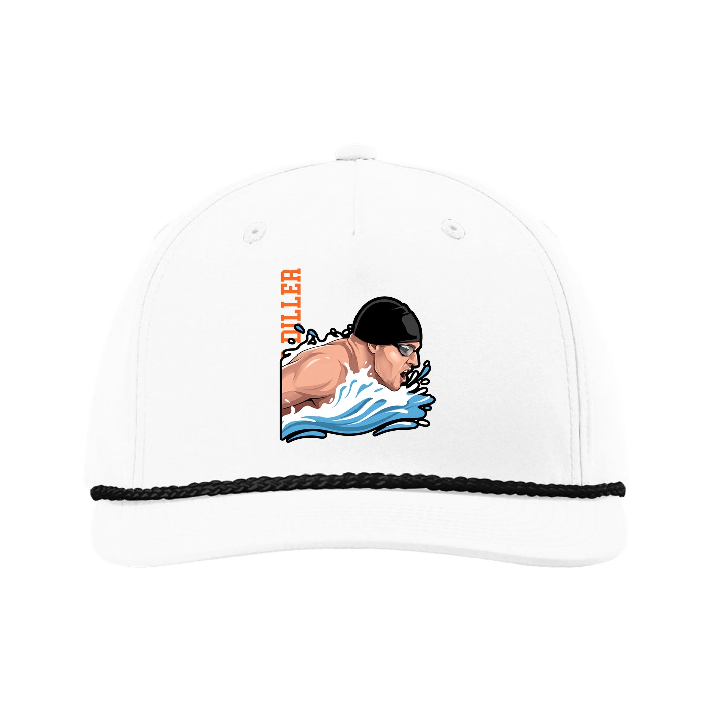 Five-Panel Classic Rope Cap — Name Vertical in White