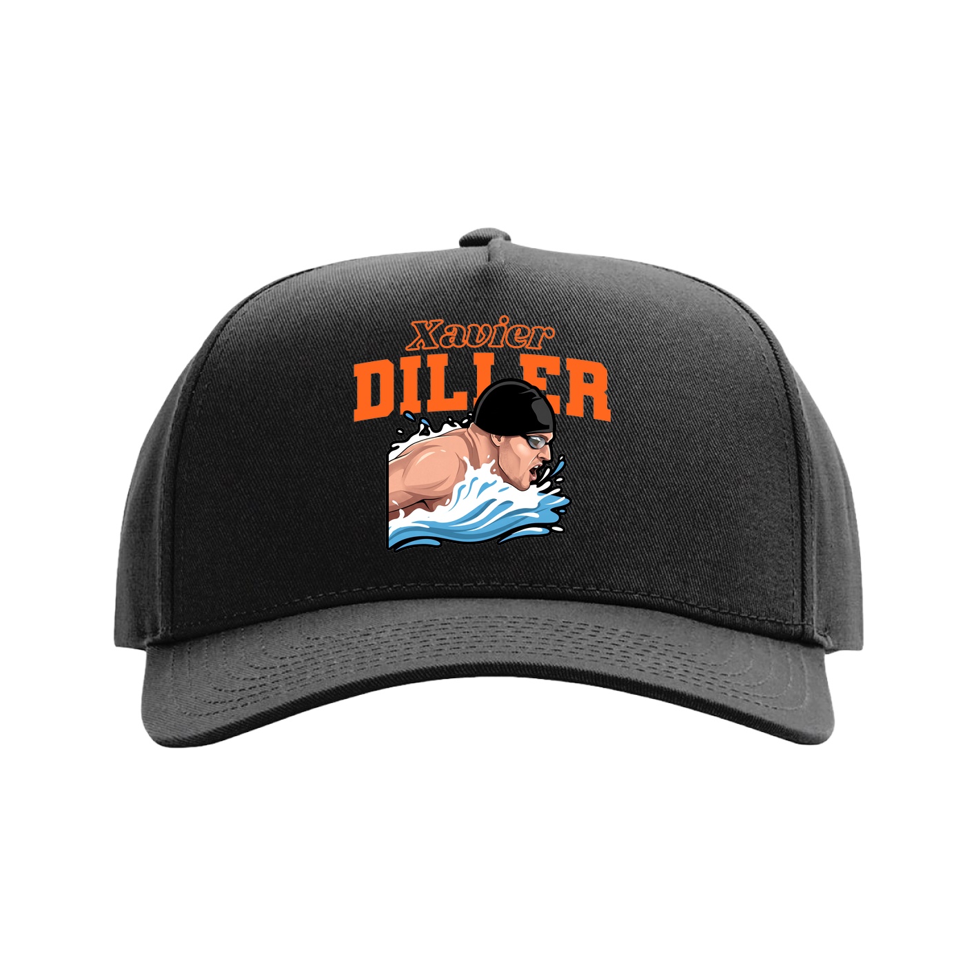 Full Fabric Five-Panel Champ Cap — Name Arch in Black