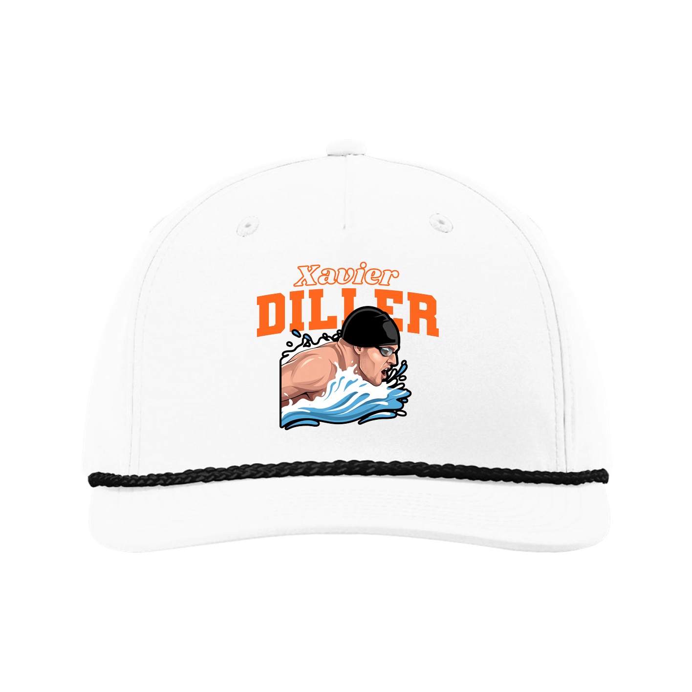 Five-Panel Classic Rope Cap — Name Arch in White