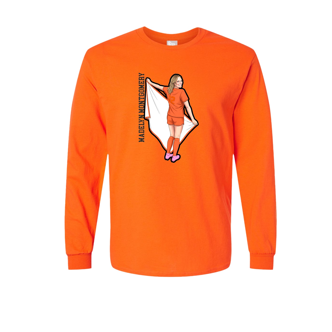 Long Sleeve Tee — Name Vertical in Orange