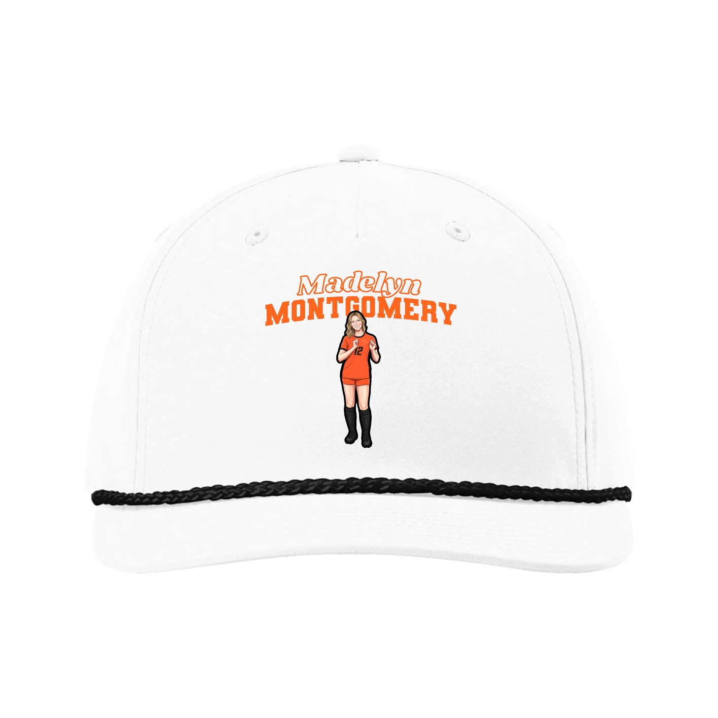 Five-Panel Classic Rope Cap — Name Arch in White