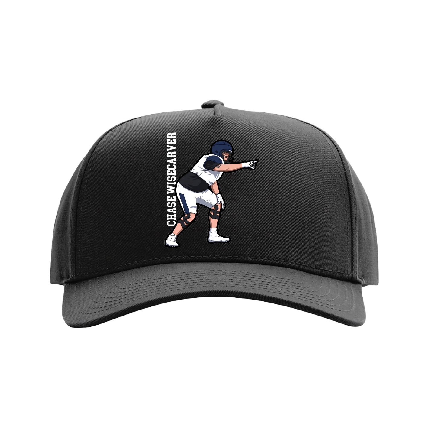 Full Fabric Five-Panel Champ Cap — Name Vertical in Black