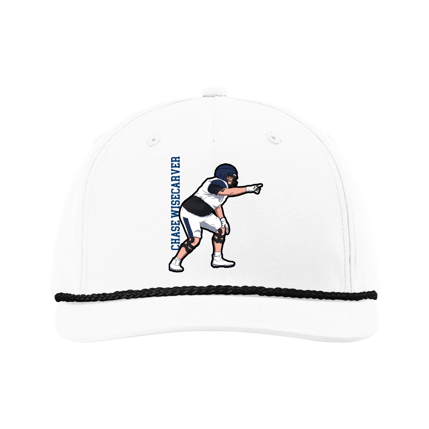 Five-Panel Classic Rope Cap — Name Vertical in White