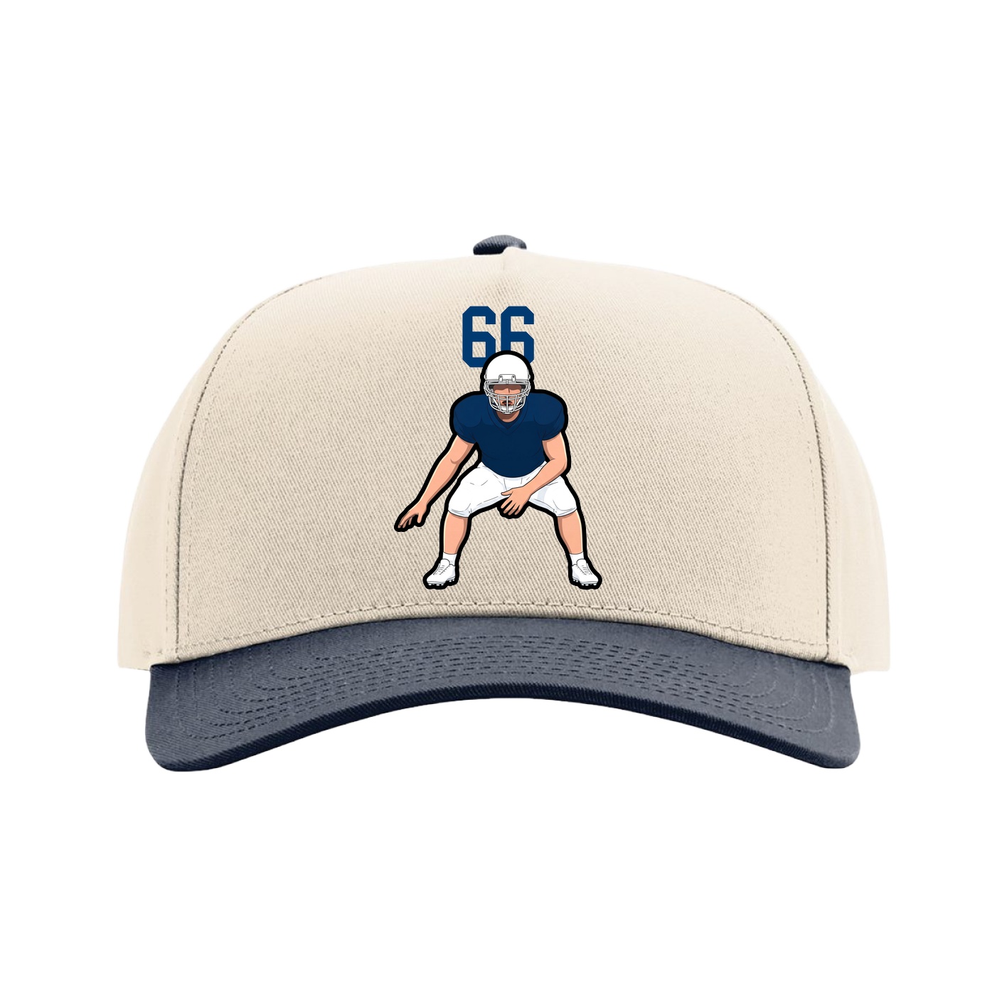 Full Fabric Five-Panel Champ Cap — Number Top in Cream/Navy