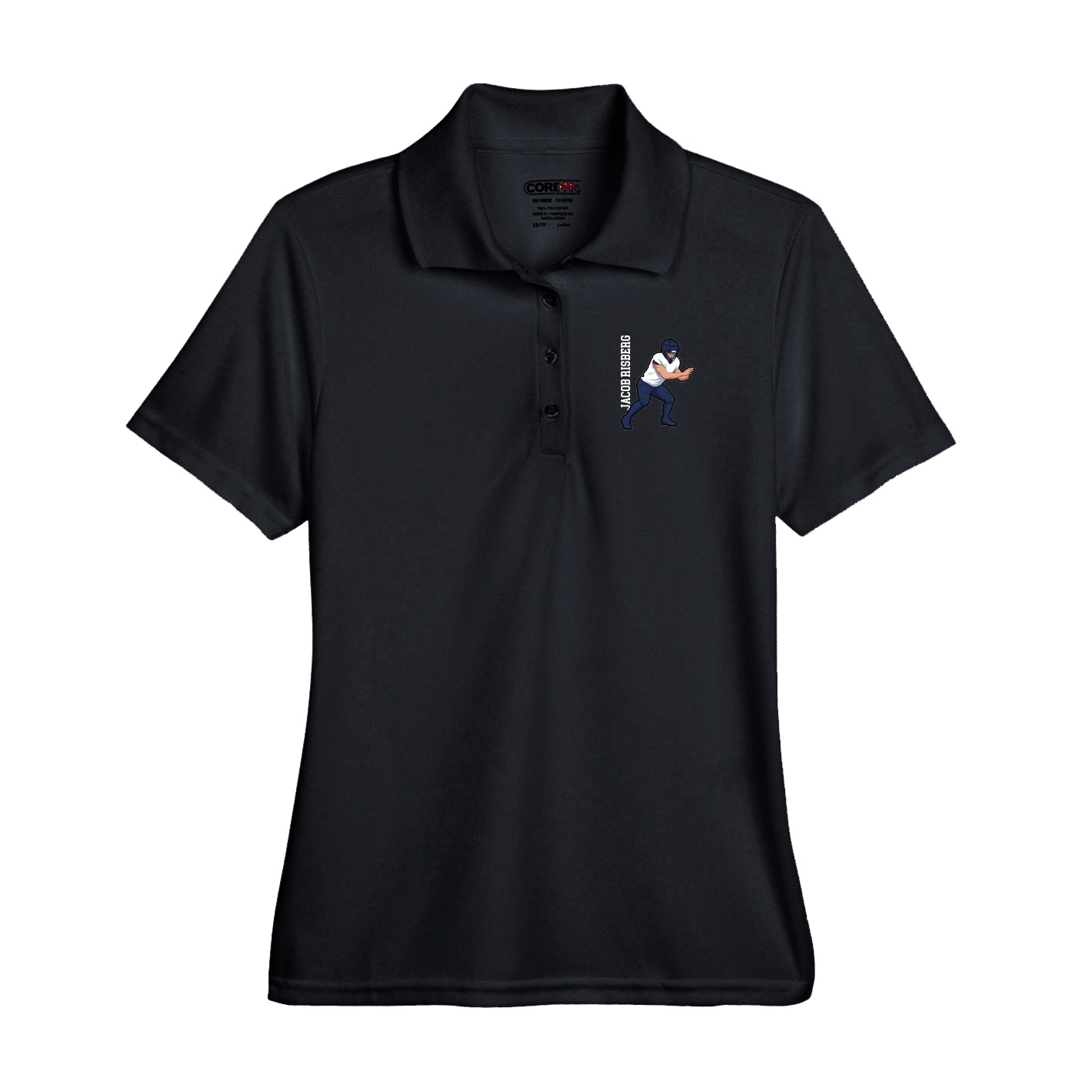 Performance Polo — Name Vertical in Black