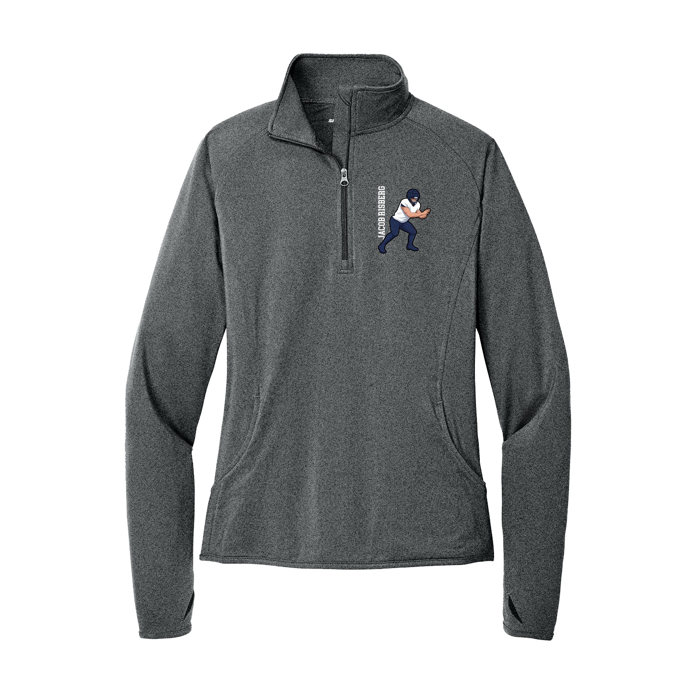 Women's Q-Zip Pullover — Name Vertical in Grey