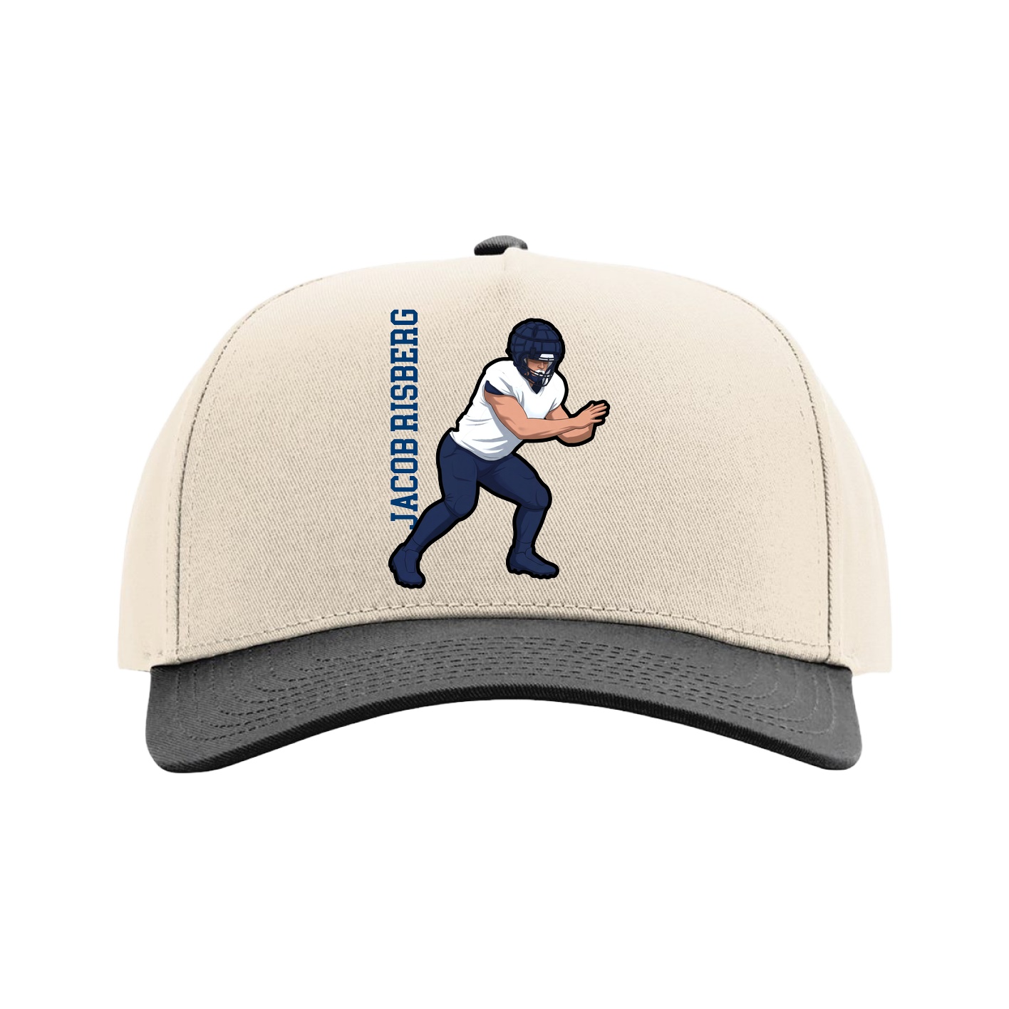 Full Fabric Five-Panel Champ Cap — Name Vertical in Cream/Black