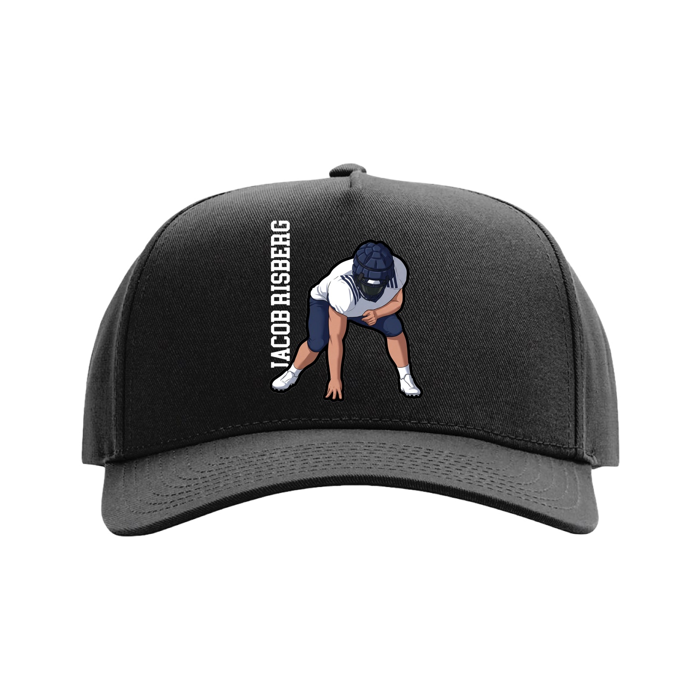 Full Fabric Five-Panel Champ Cap — Name Vertical in Black