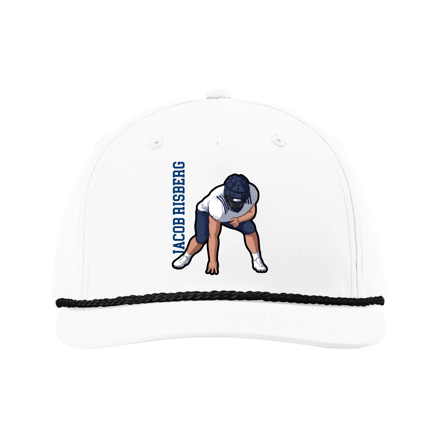 Five-Panel Classic Rope Cap — Name Vertical in White