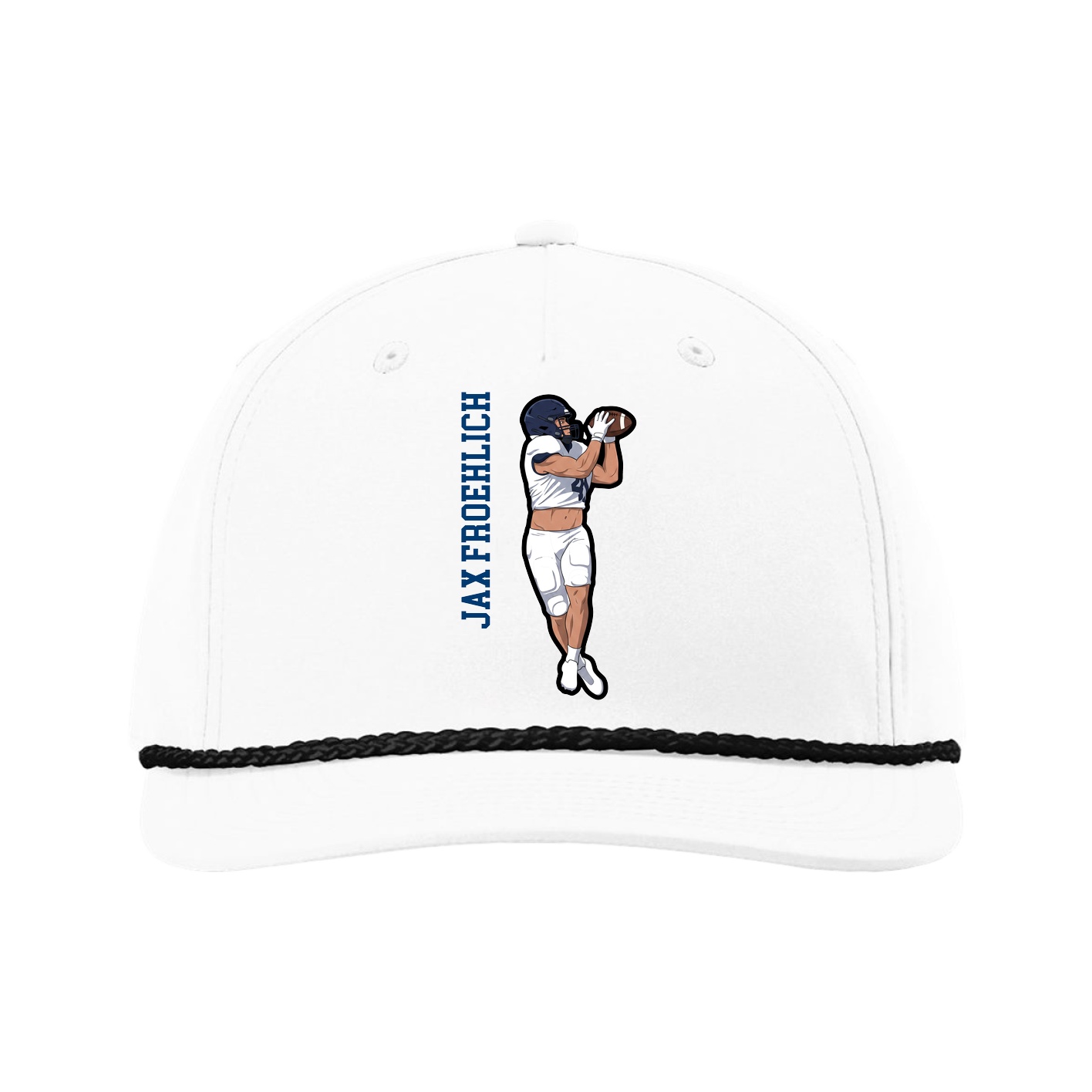 Five-Panel Classic Rope Cap — Name Vertical in White