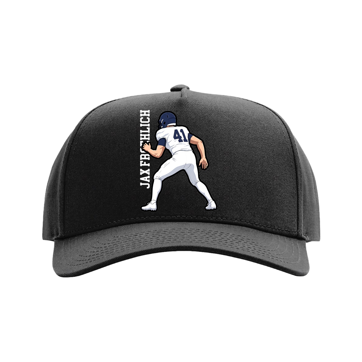 Full Fabric Five-Panel Champ Cap — Name Vertical in Black