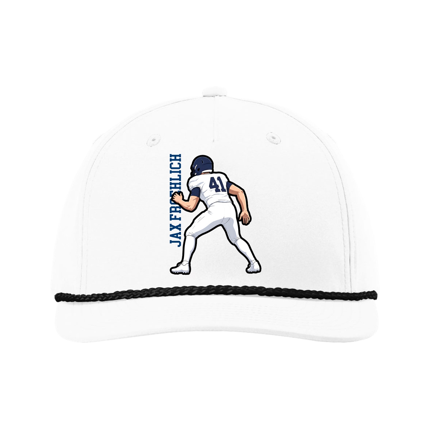 Five-Panel Classic Rope Cap — Name Vertical in White