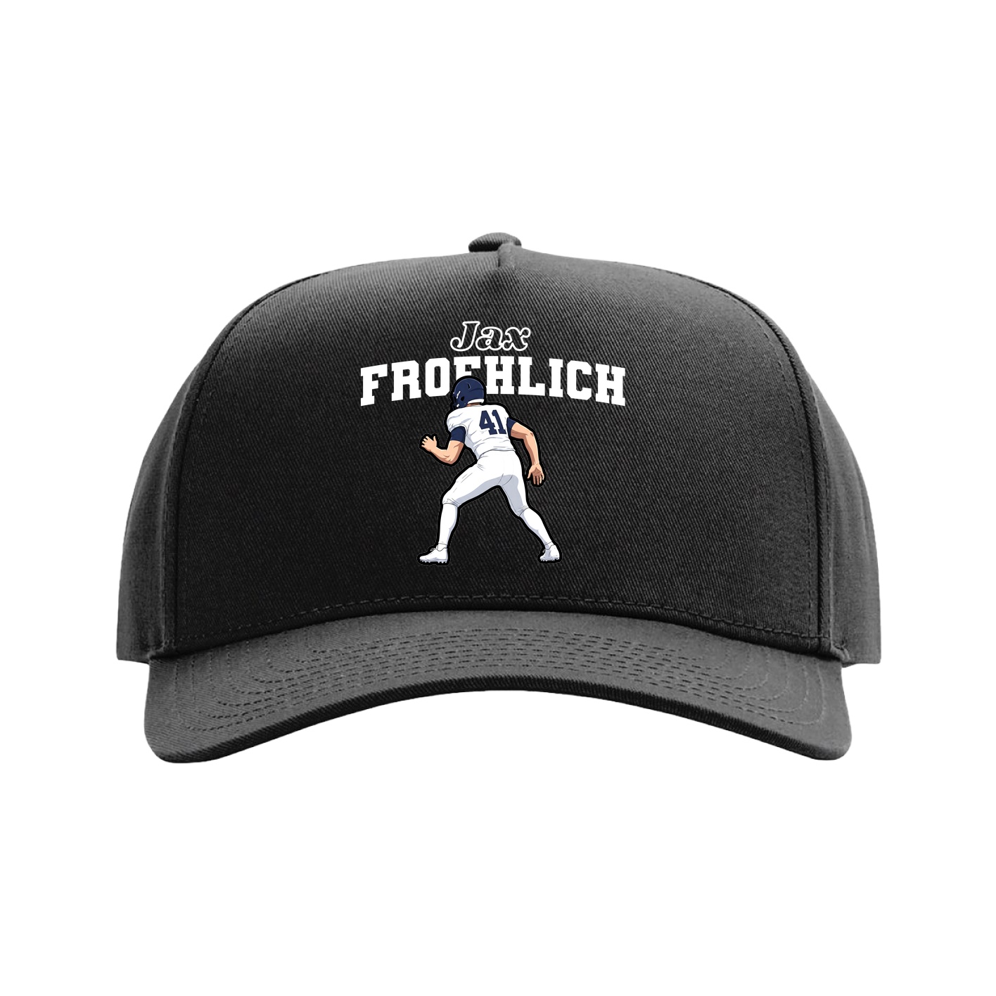 Full Fabric Five-Panel Champ Cap — Name Arch in Black