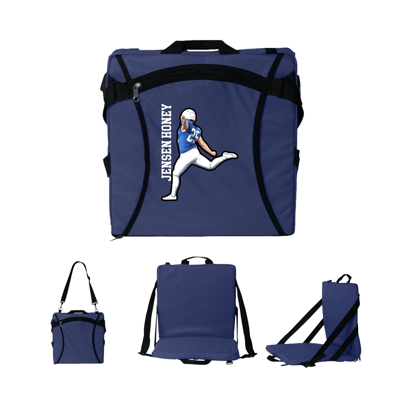 Folding Stadium Seat — Name Vertical in Navy