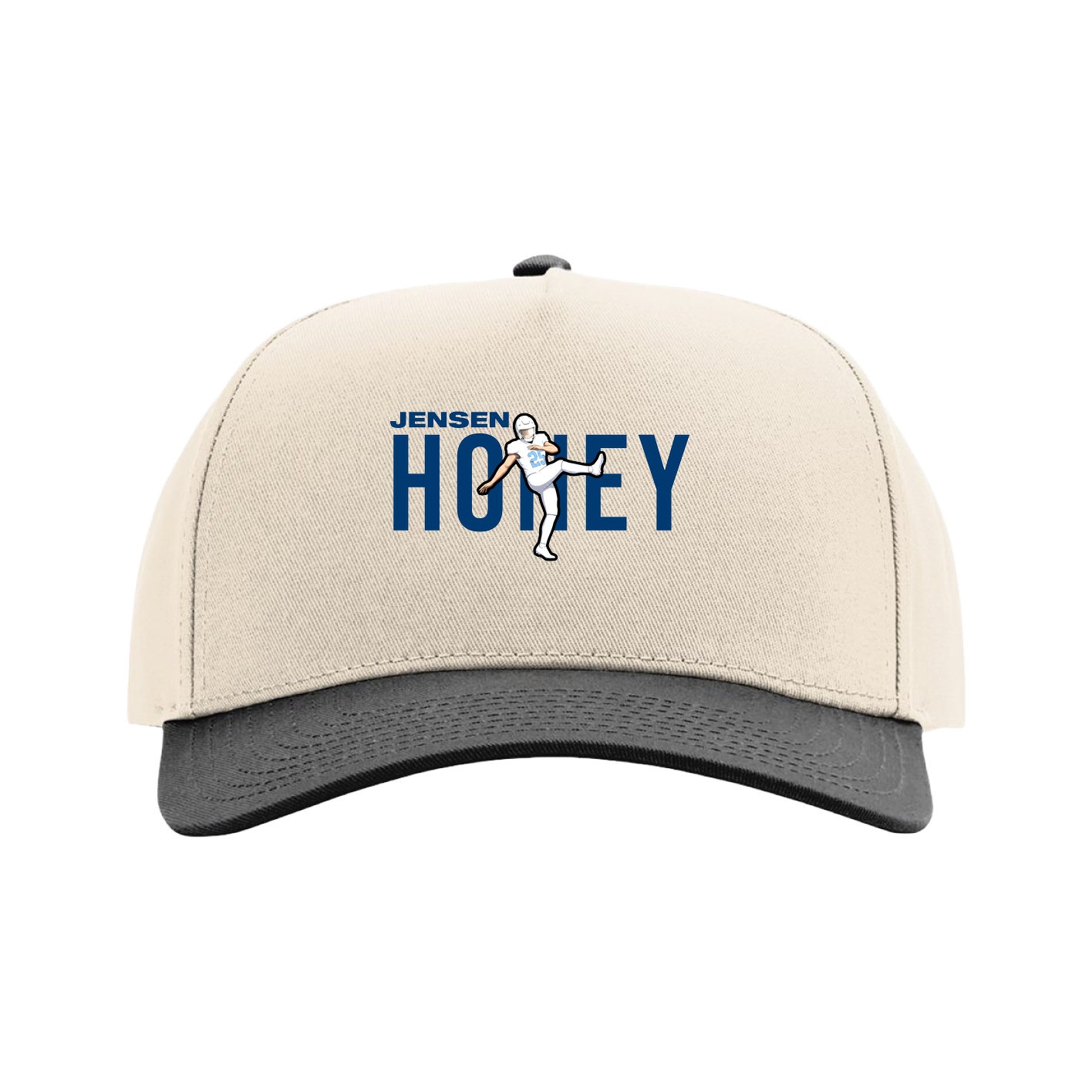 Full Fabric Five-Panel Champ Cap — Player Name in Cream/Black