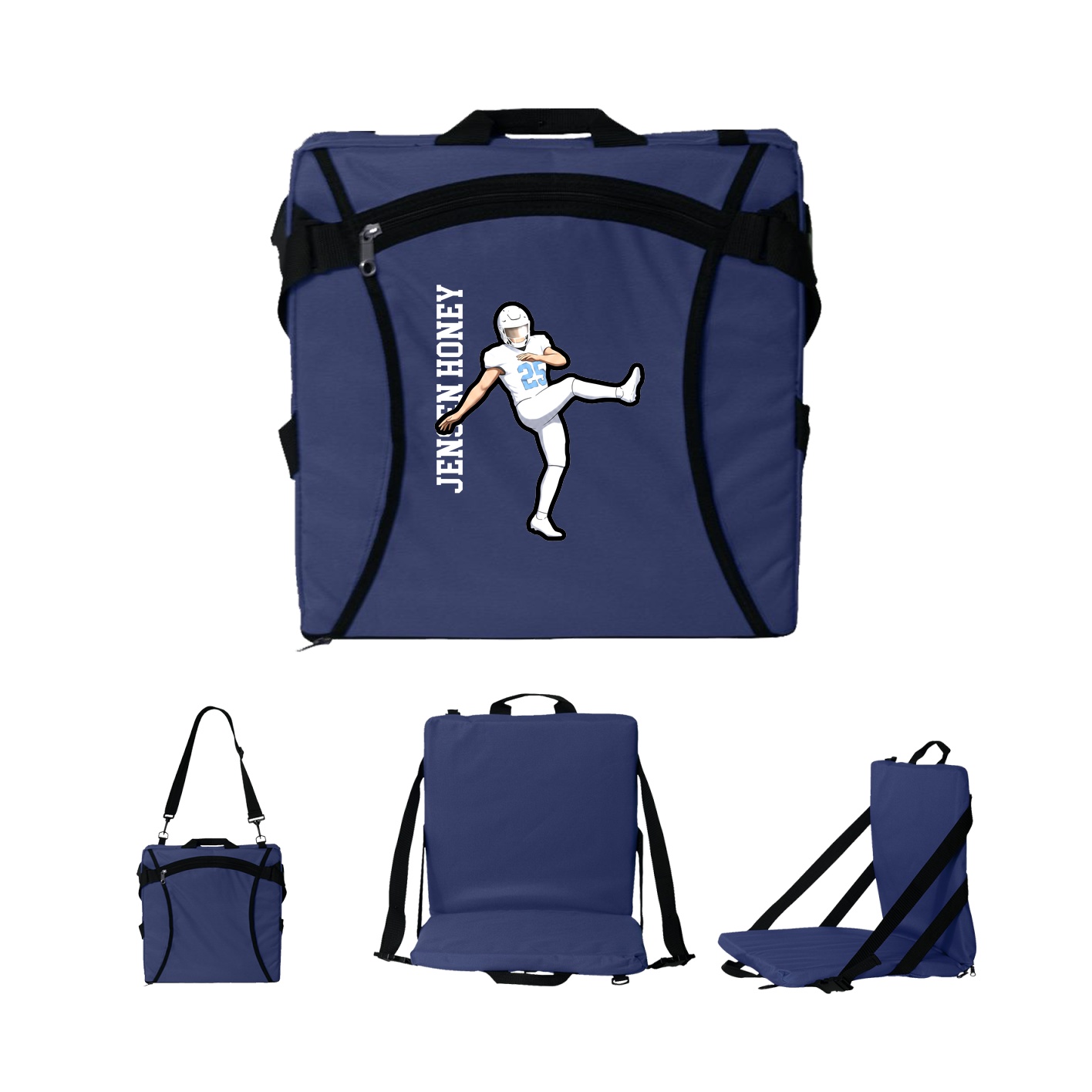 Folding Stadium Seat — Name Vertical in Navy