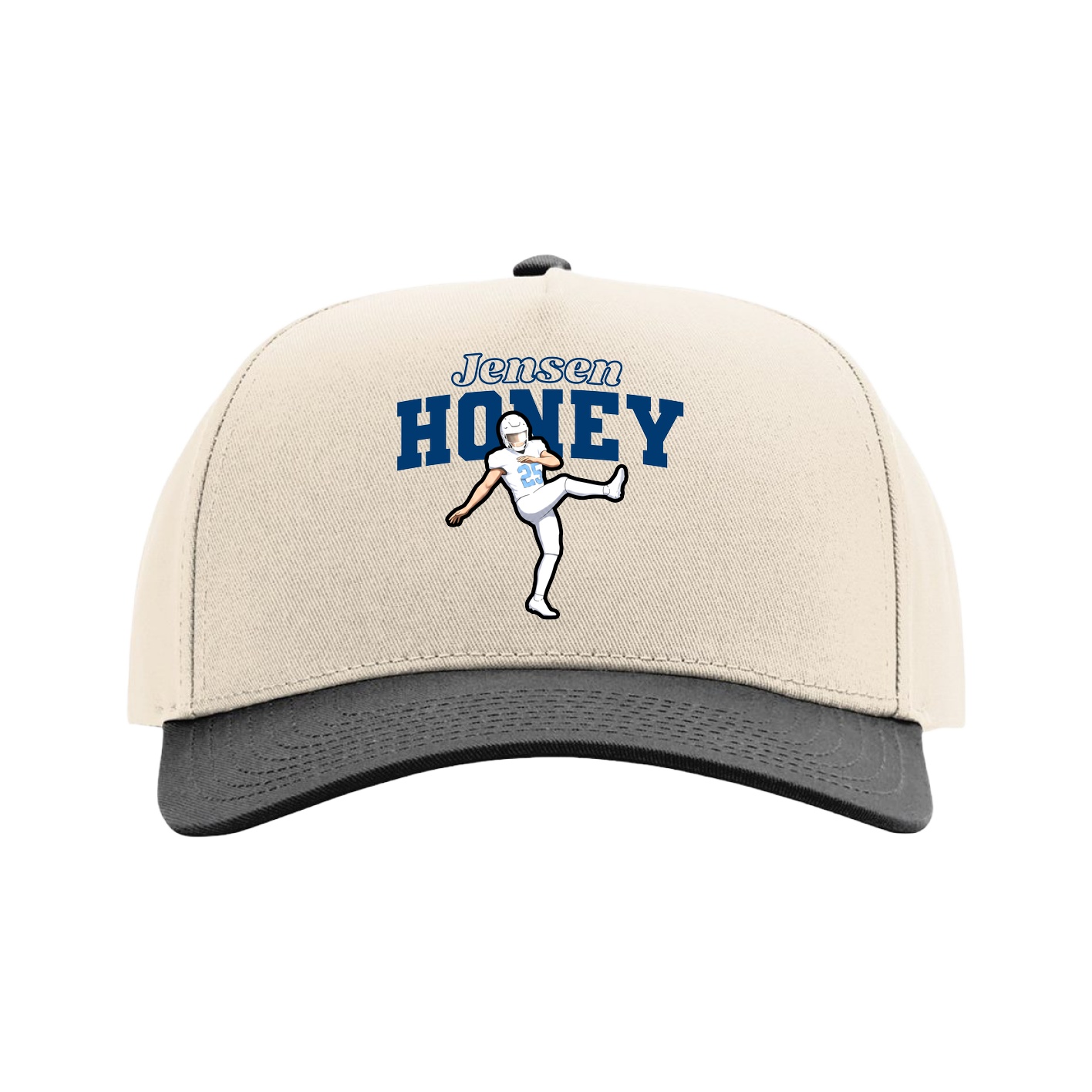Full Fabric Five-Panel Champ Cap — Name Arch in Cream/Black