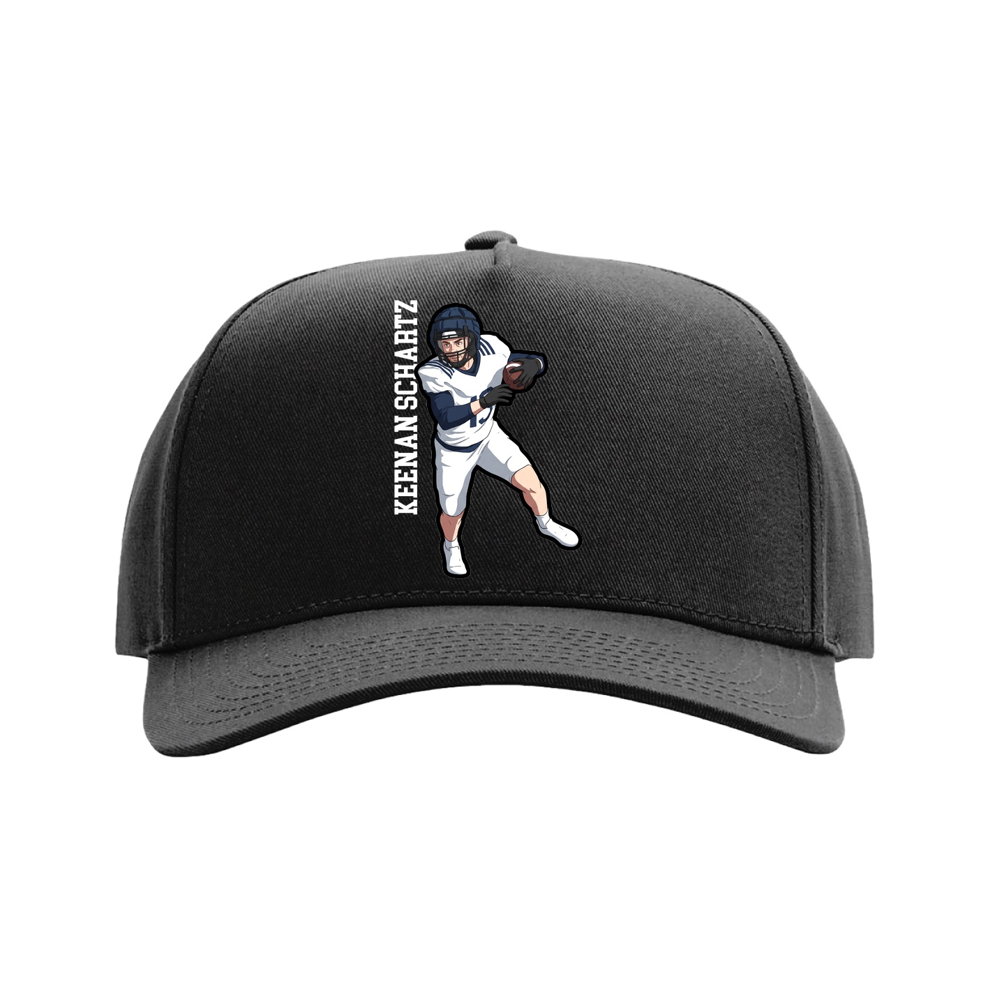 Full Fabric Five-Panel Champ Cap — Name Vertical in Black