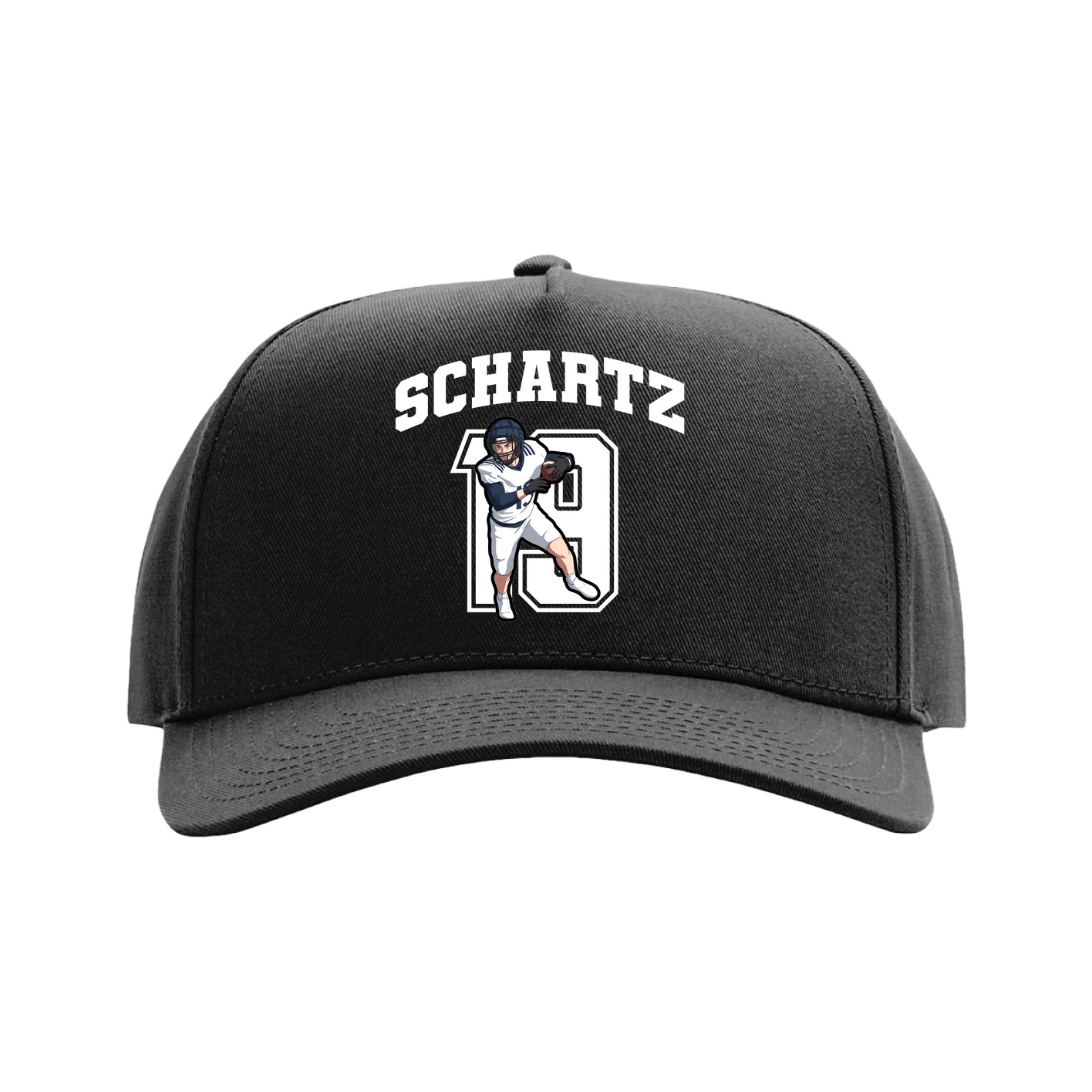 Full Fabric Five-Panel Champ Cap — Number in Black