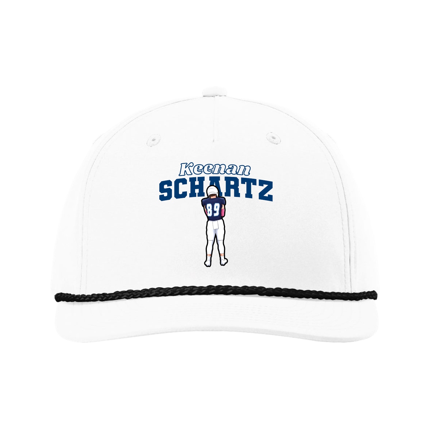 Five-Panel Classic Rope Cap — Name Arch in White