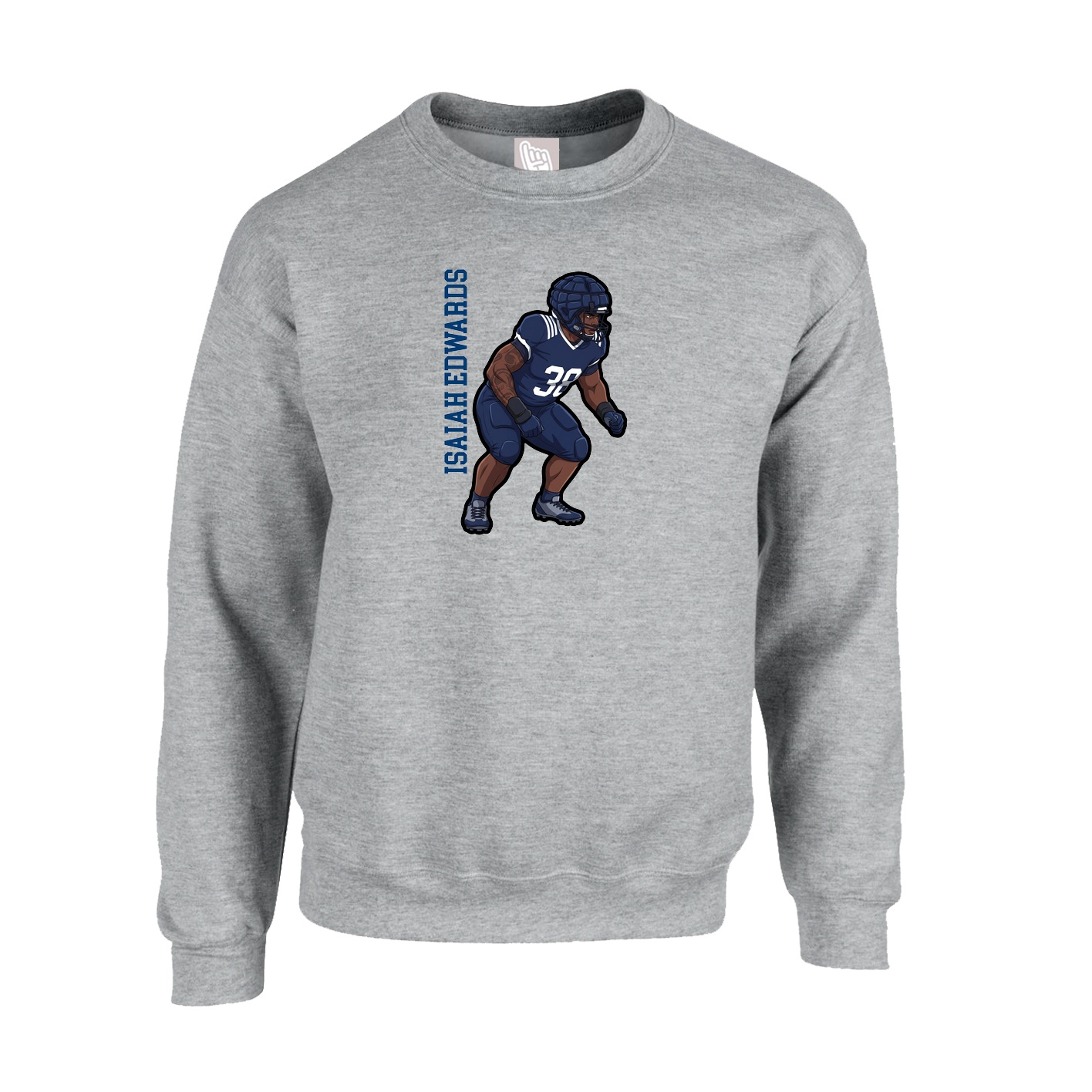 Fleece Crew — Name Vertical in Grey