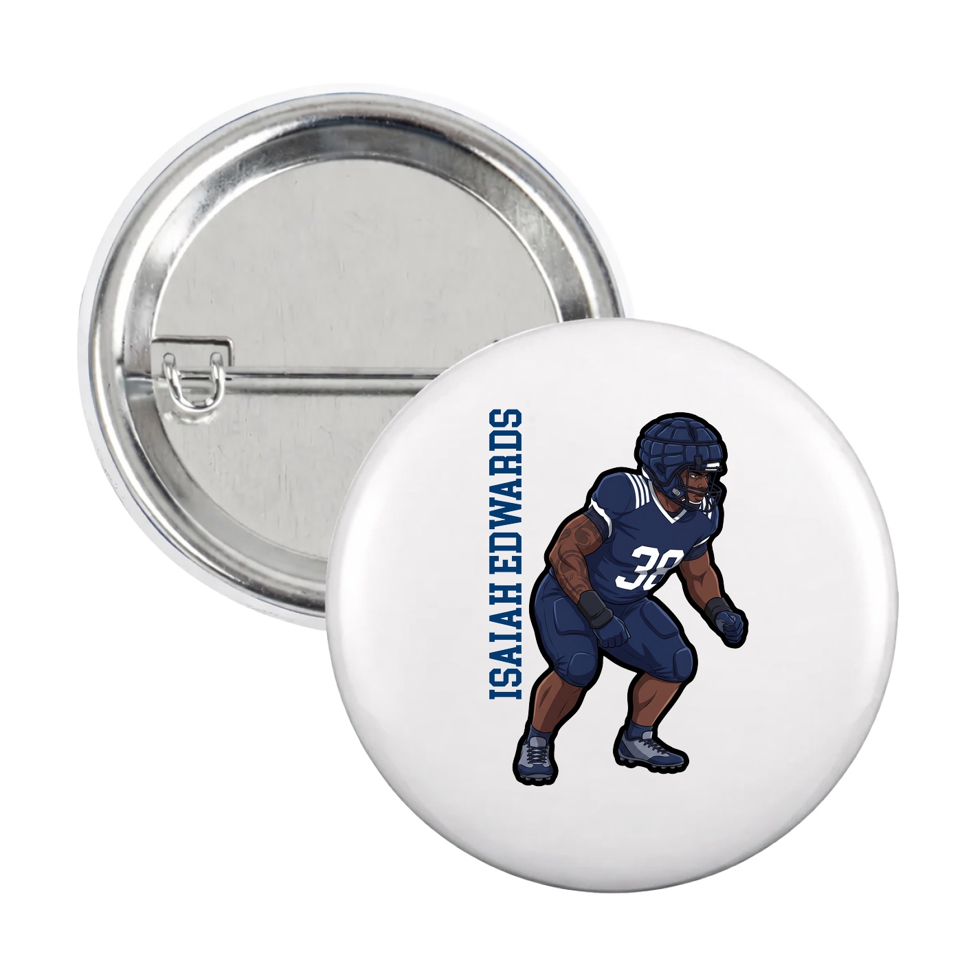 Game Day Button — Name Vertical in White