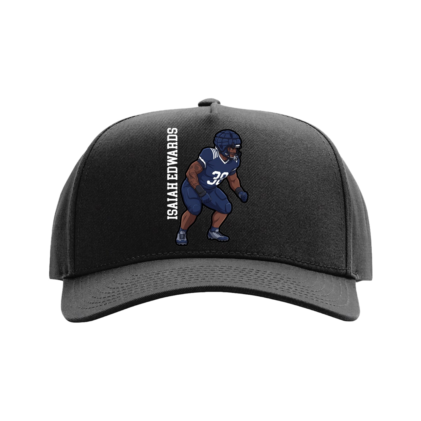 Full Fabric Five-Panel Champ Cap — Name Vertical in Black
