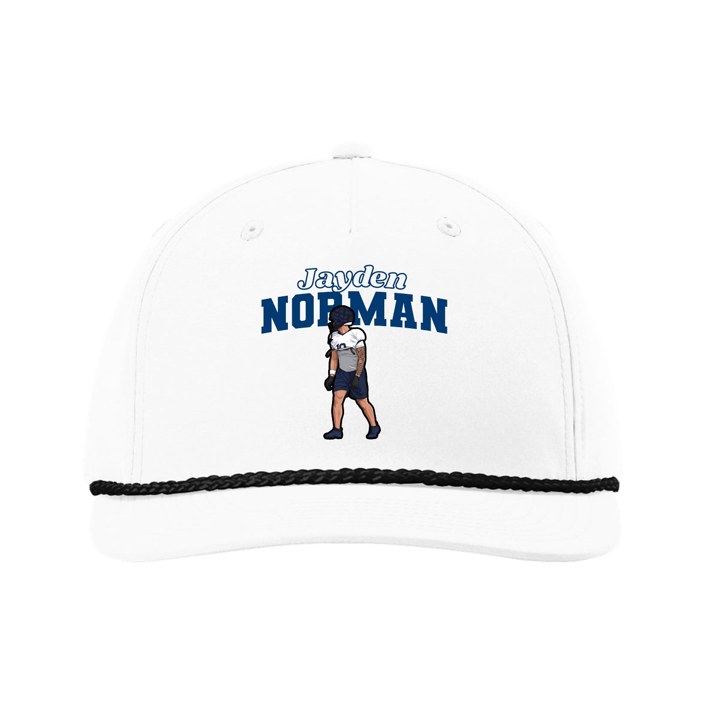 Five-Panel Classic Rope Cap — Name Arch in White