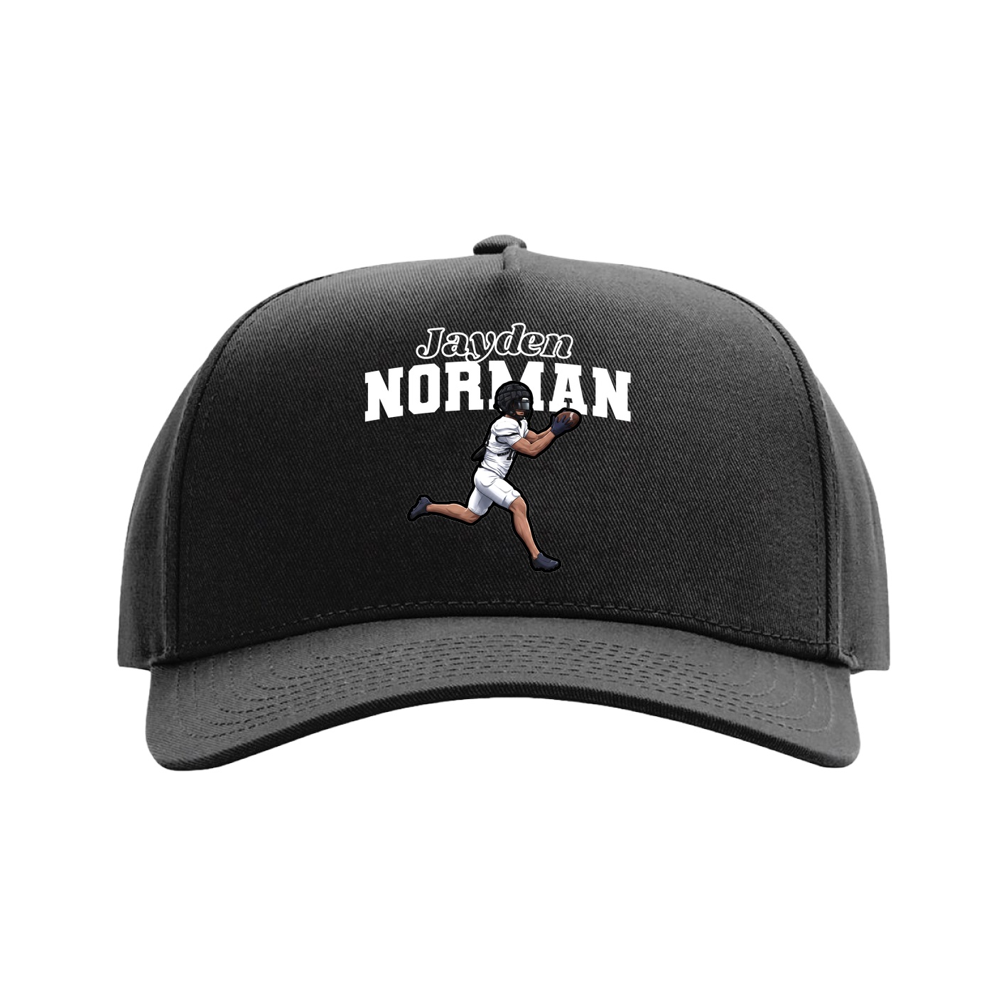 Full Fabric Five-Panel Champ Cap — Name Arch in Black