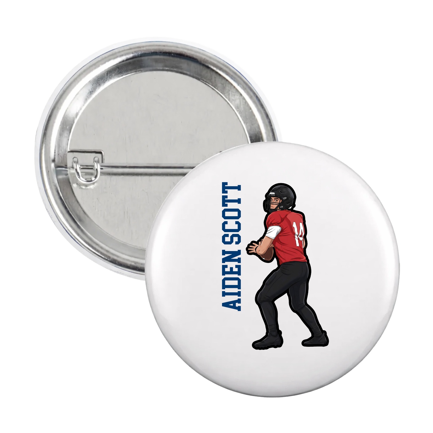 Game Day Button — Name Vertical in White