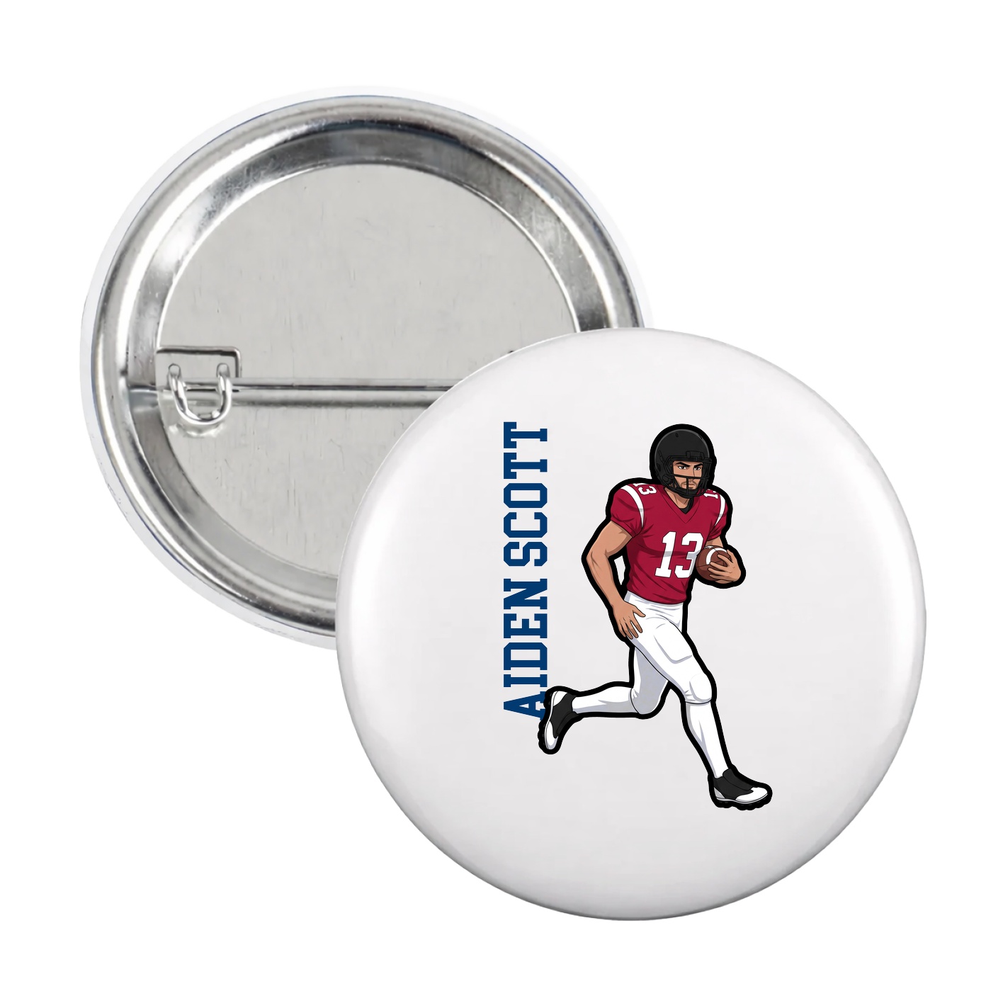 Game Day Button — Name Vertical in White