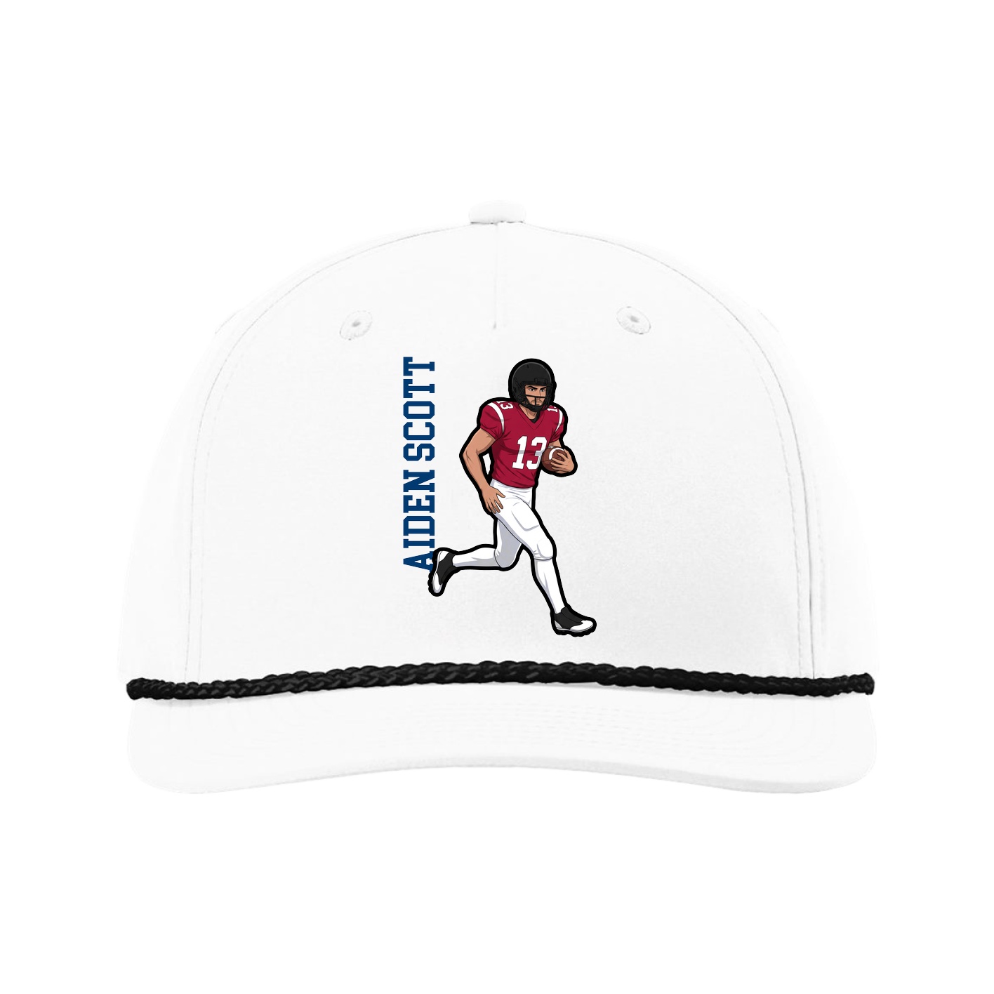 Five-Panel Classic Rope Cap — Name Vertical in White