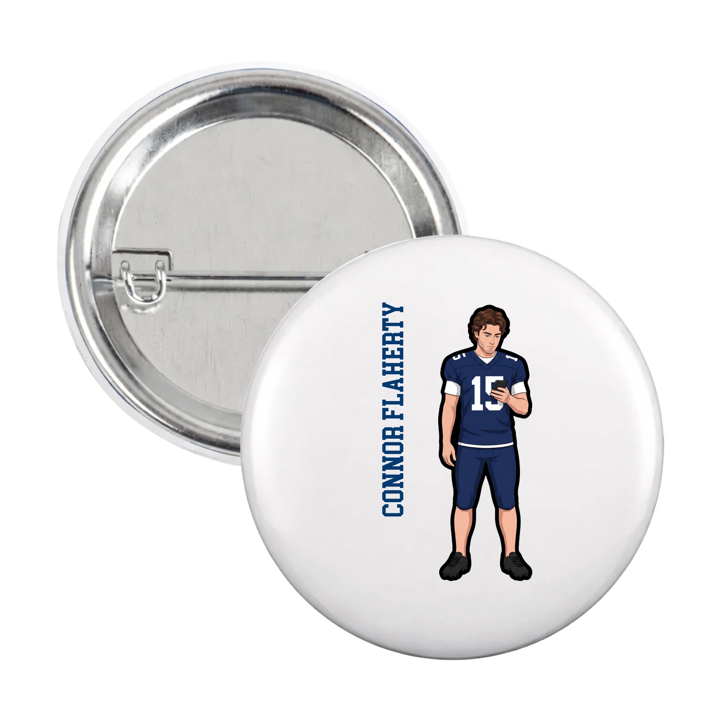 Game Day Button — Name Vertical in White