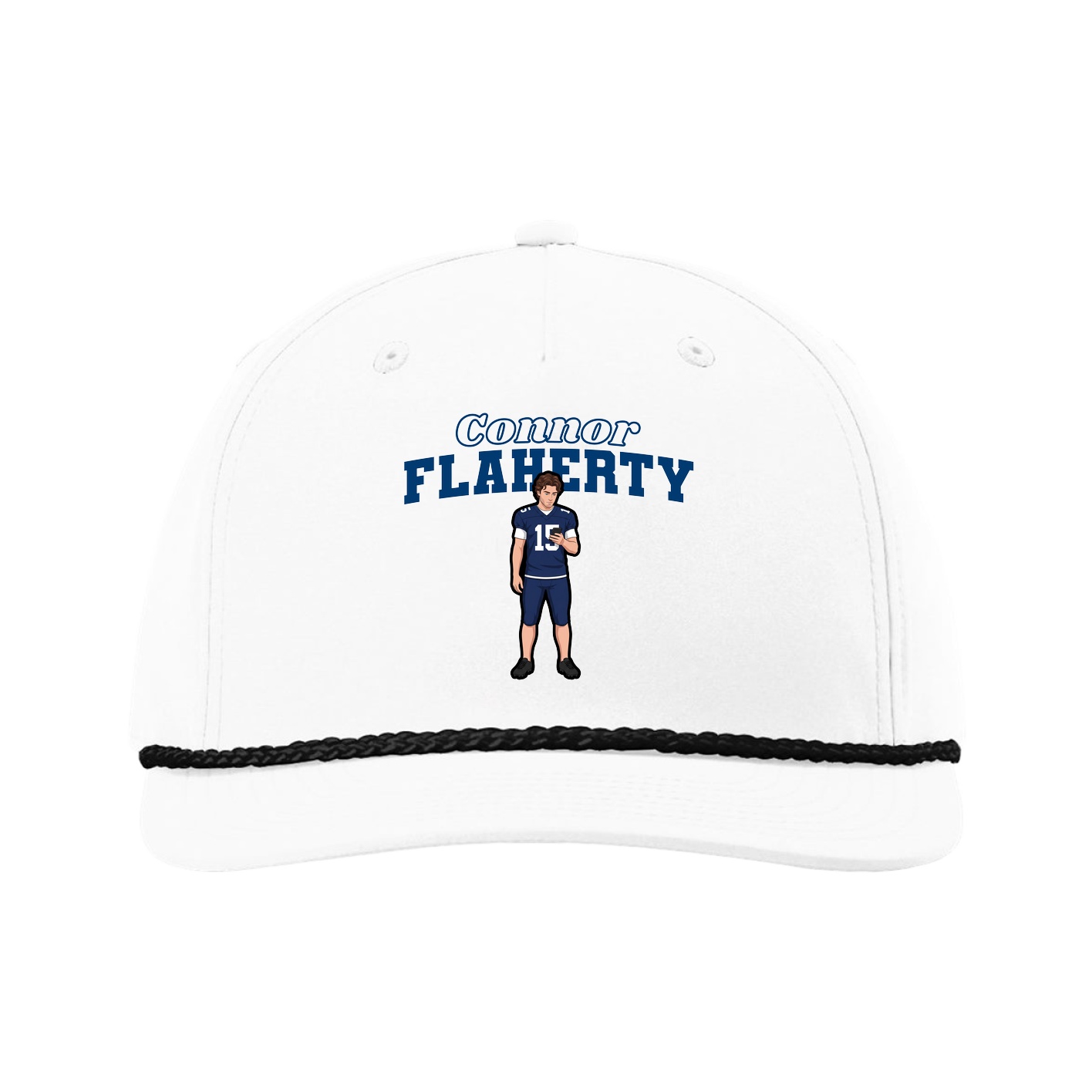 Five-Panel Classic Rope Cap — Name Arch in White