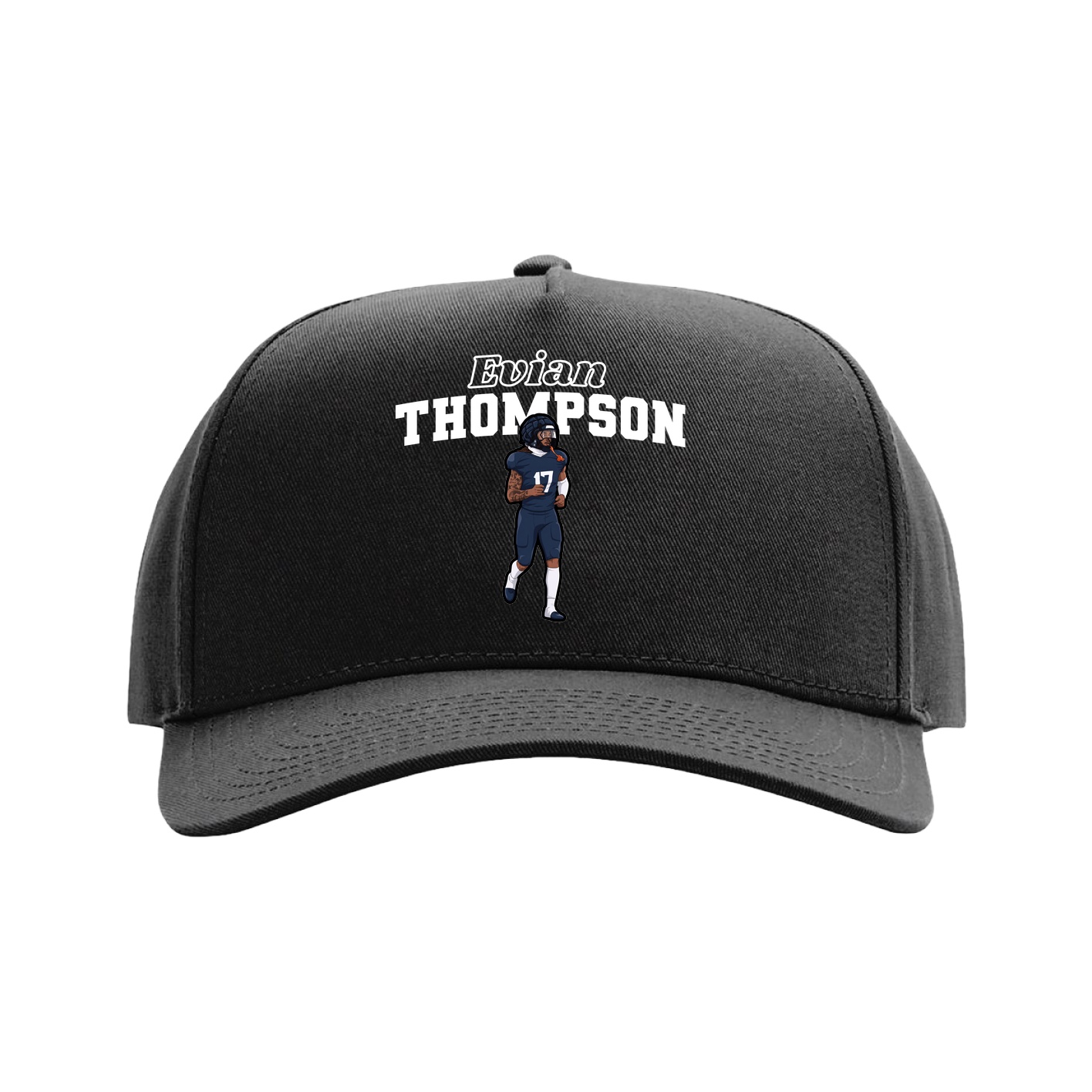 Full Fabric Five-Panel Champ Cap — Name Arch in Black