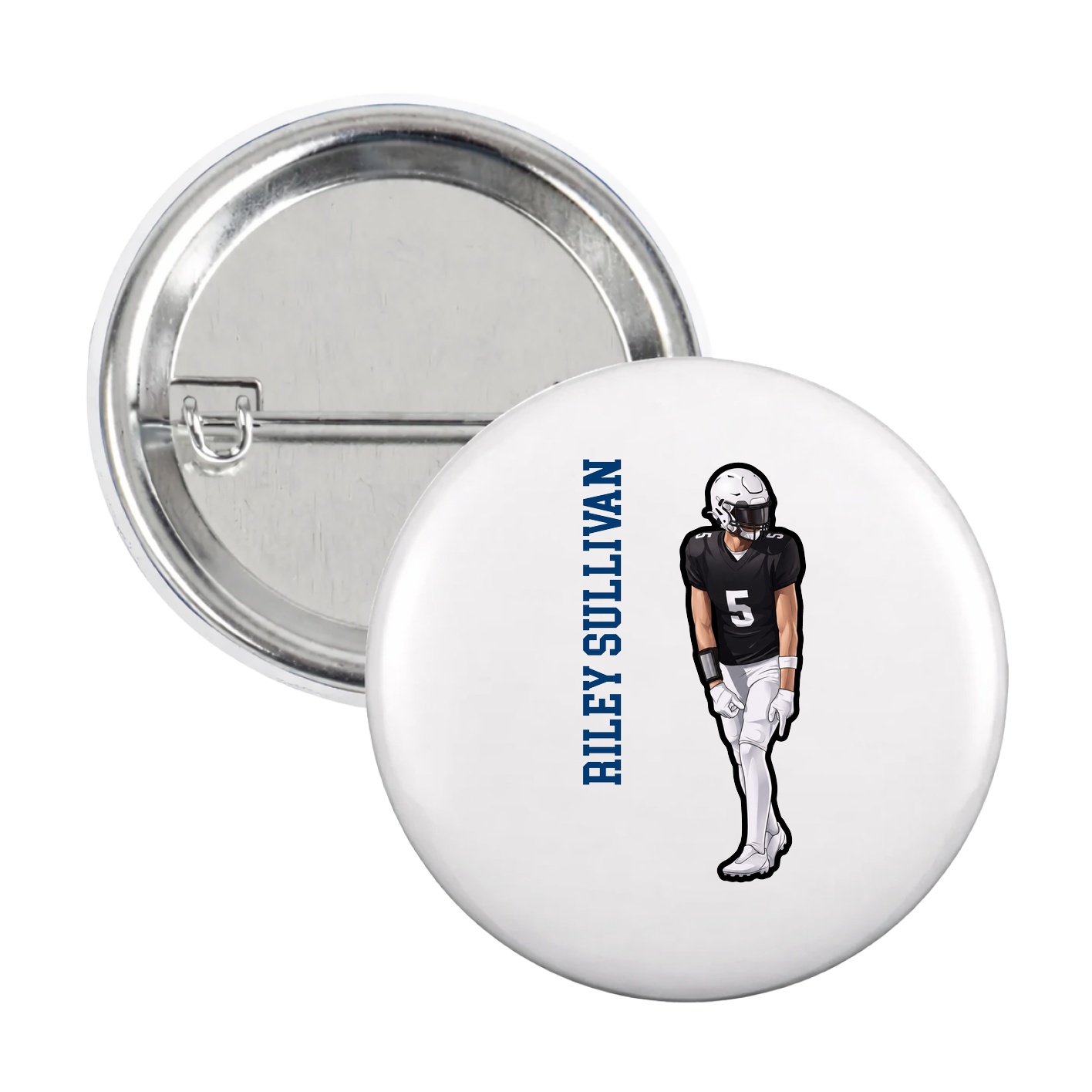 Game Day Button — Name Vertical in White