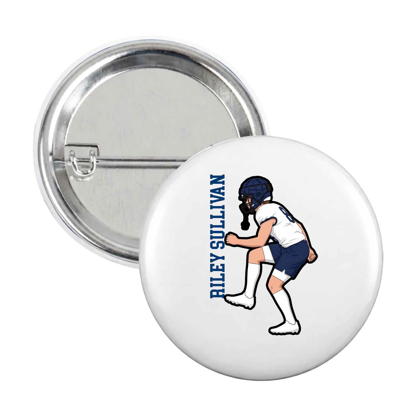 Game Day Button — Name Vertical in White