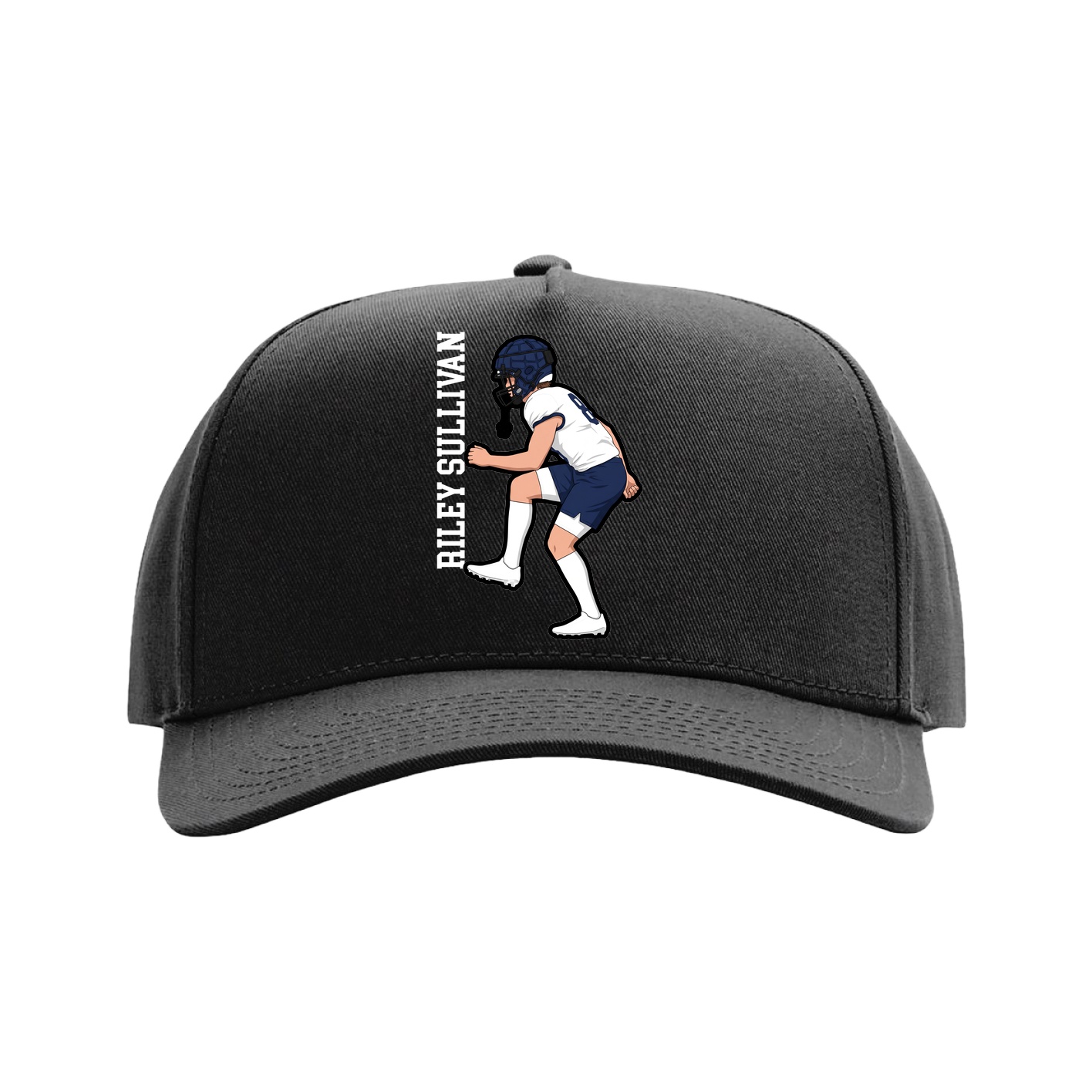 Full Fabric Five-Panel Champ Cap — Name Vertical in Black