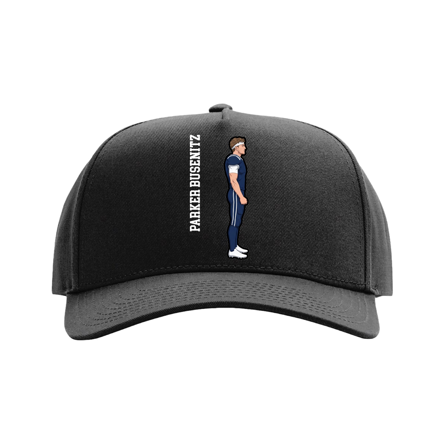 Full Fabric Five-Panel Champ Cap — Name Vertical in Black