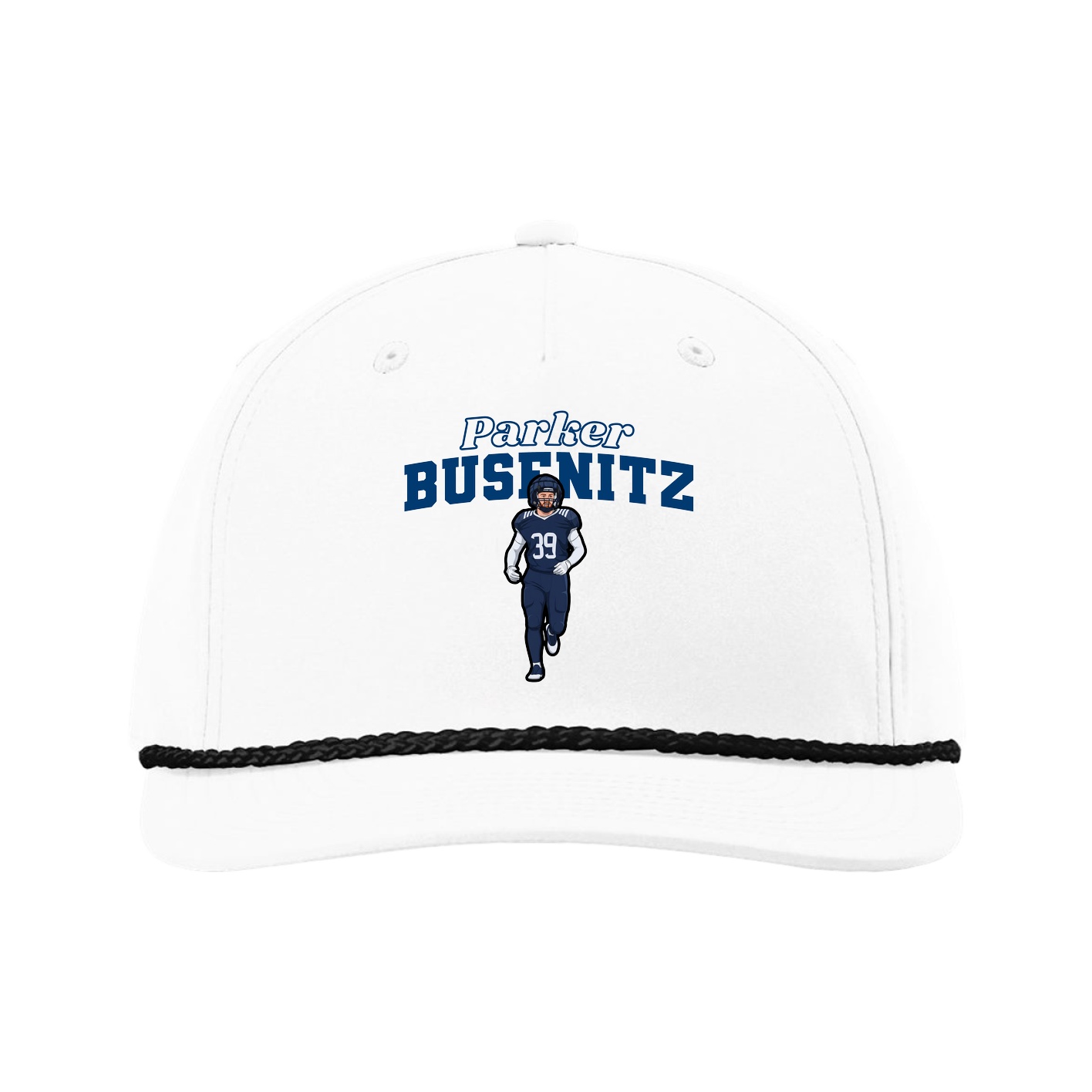 Five-Panel Classic Rope Cap — Name Arch in White