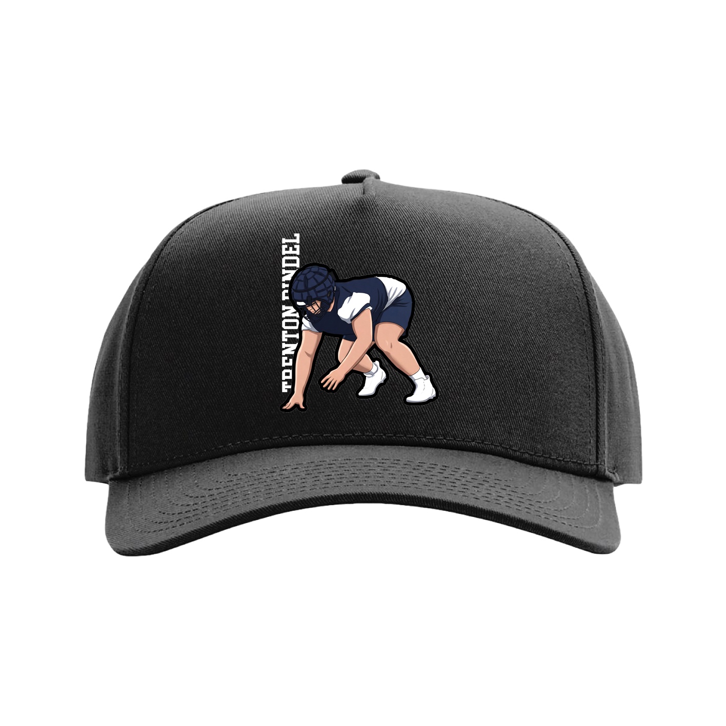Full Fabric Five-Panel Champ Cap — Name Vertical in Black