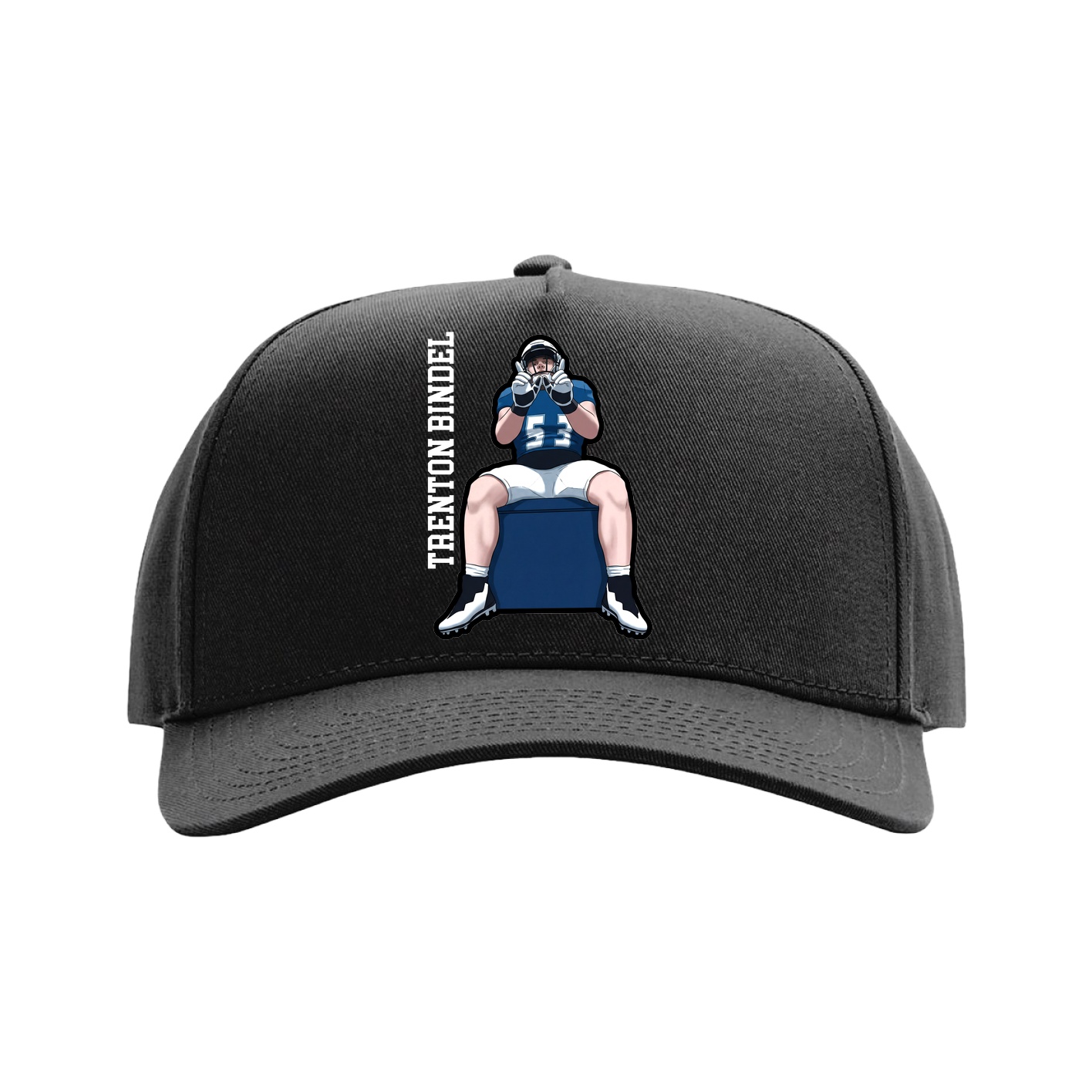 Full Fabric Five-Panel Champ Cap — Name Vertical in Black